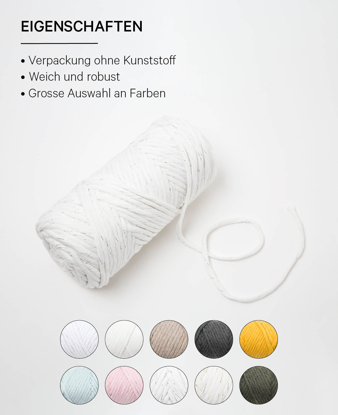 Spessa cream silver, fil macramé Lalana, couleur crème et argent, env. 5 mm x 60 m, env. 250 g