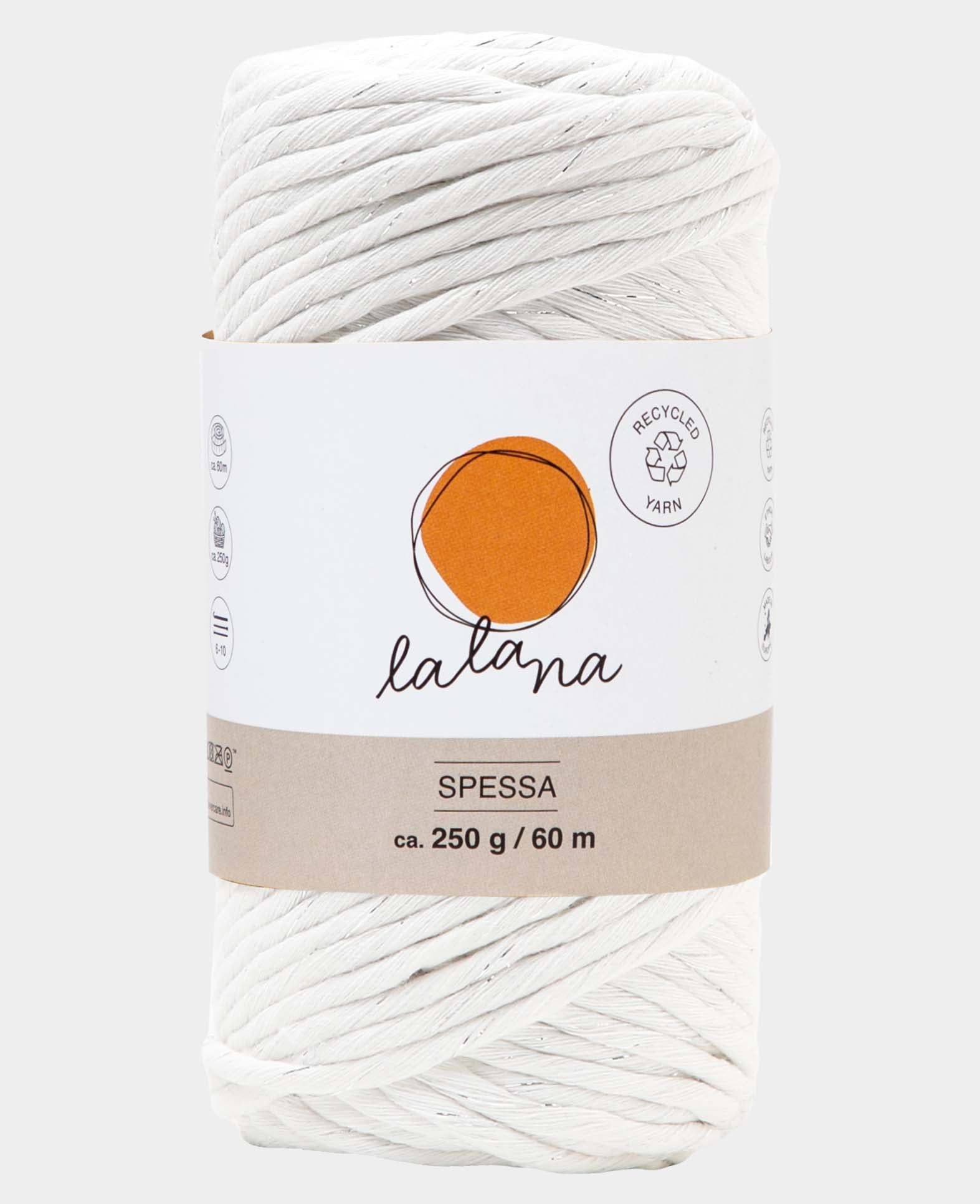 Spessa cream silver, Lalana Makrameegarn, Creme- & Silberfarbe, ca. 5 mm x 60 m, ca. 250 g