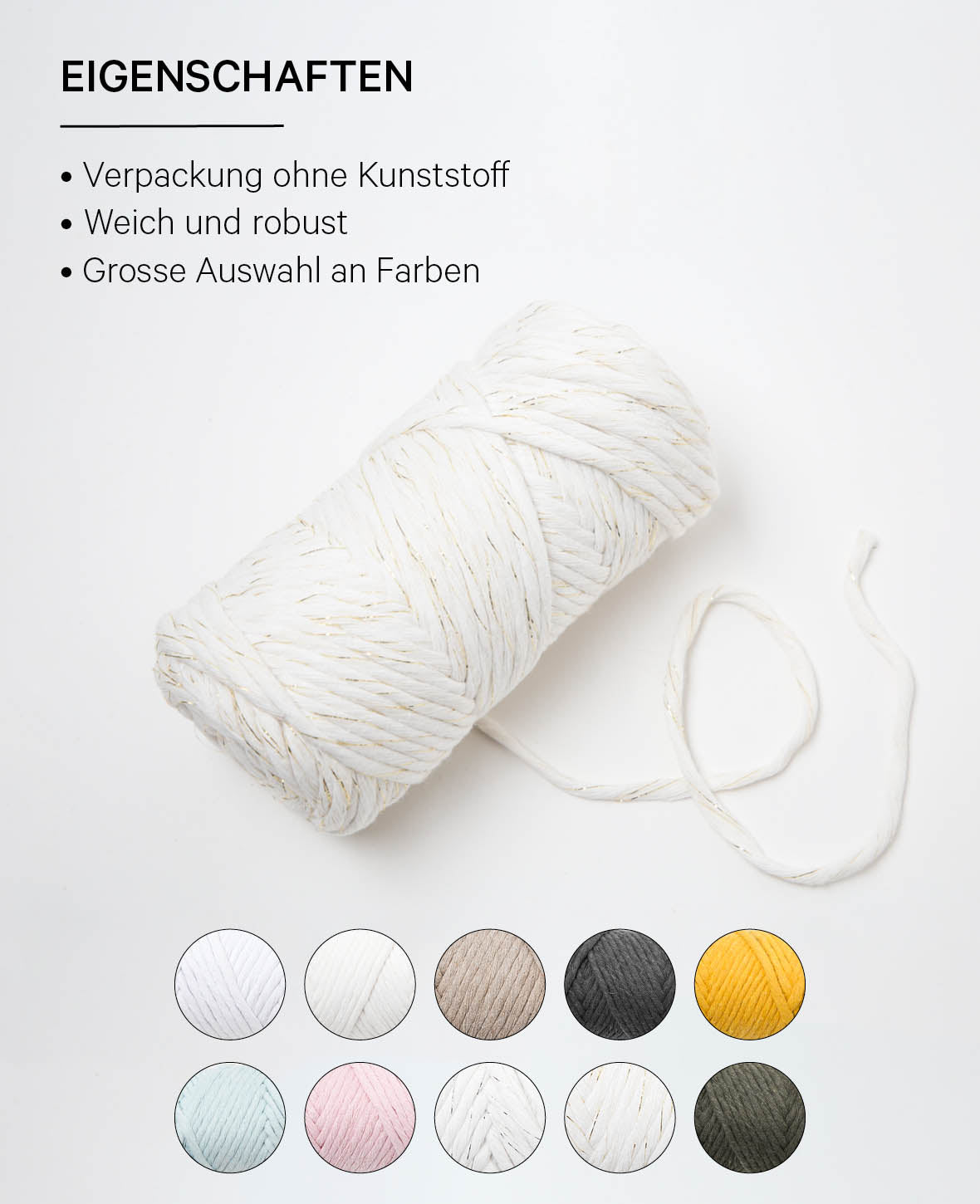 Spessa cream gold, Lalana Makrameegarn zum Häkeln, Stricken, Knüpfen & Makramee Projekte, Creme- & Goldfarbe, ca. 5 mm x 60 m, ca. 250 g