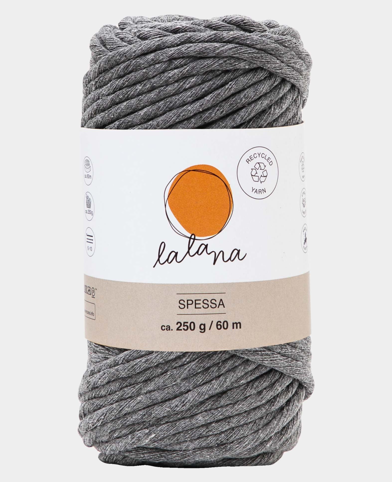 Spessa grey, Lalana Makrameegarn zum Häkeln, Stricken, Knüpfen & Makramee Projekte, Grau, ca. 5 mm x 60 m, ca. 250 g