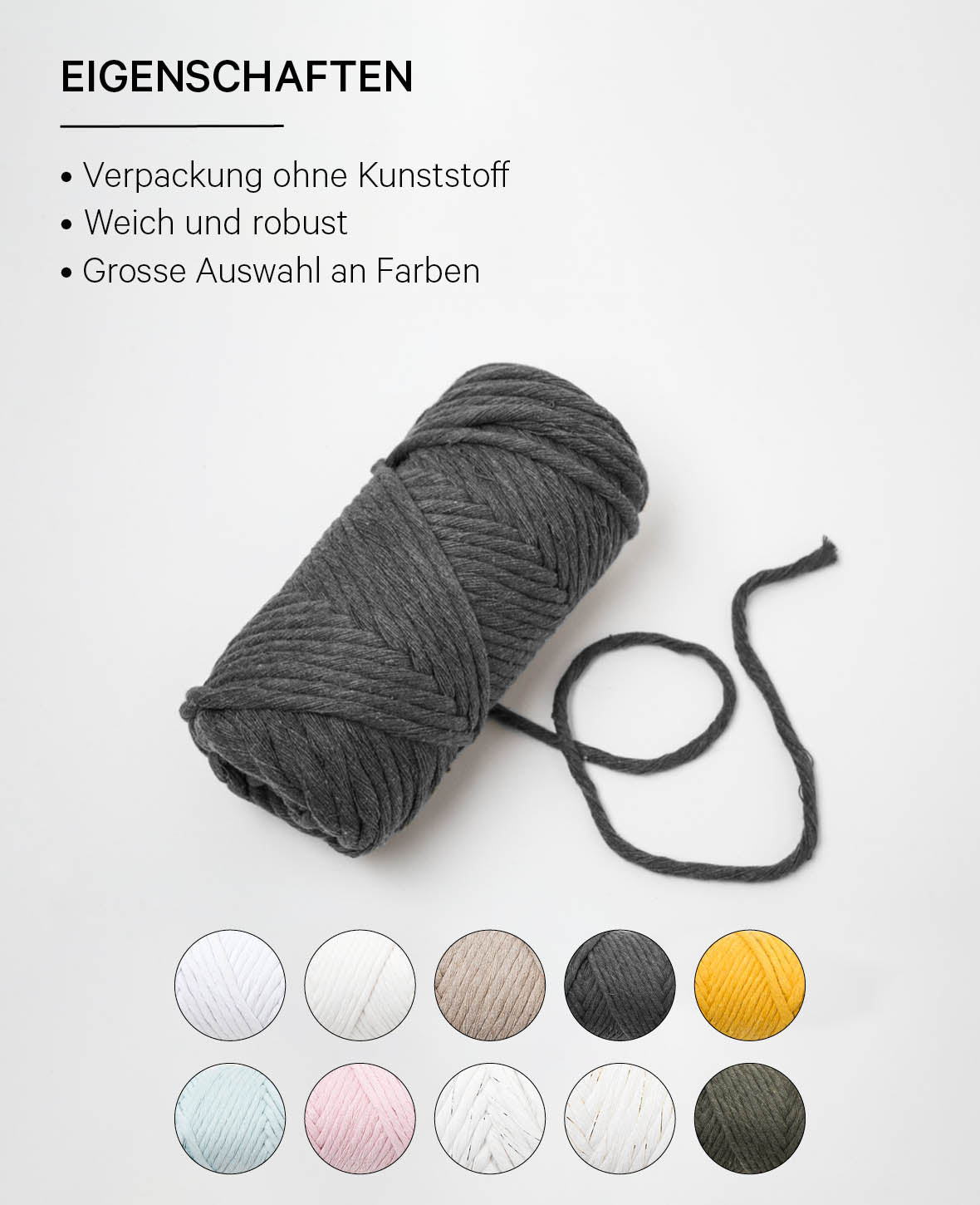Spessa gris, fil macramé Lalana pour le crochet, le tricot, le nouage et les projets macramé, gris, env. 5 mm x 60 m, env. 250 g