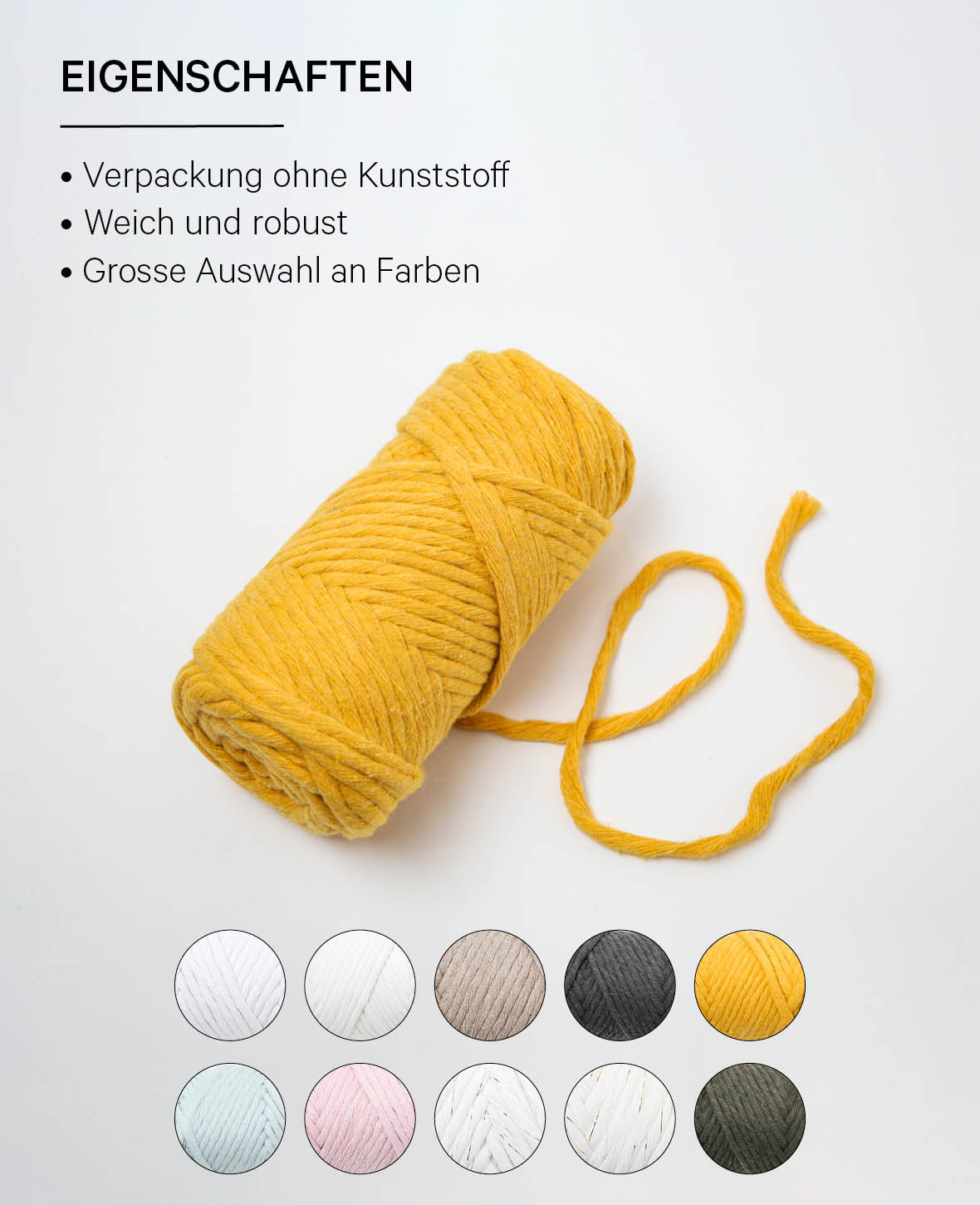 Spessa moutarde, fil macramé Lalana pour crochet, tricot, nouage et projets macramé, jaune moutarde, environ 5 mm x 60 m, environ 250 g