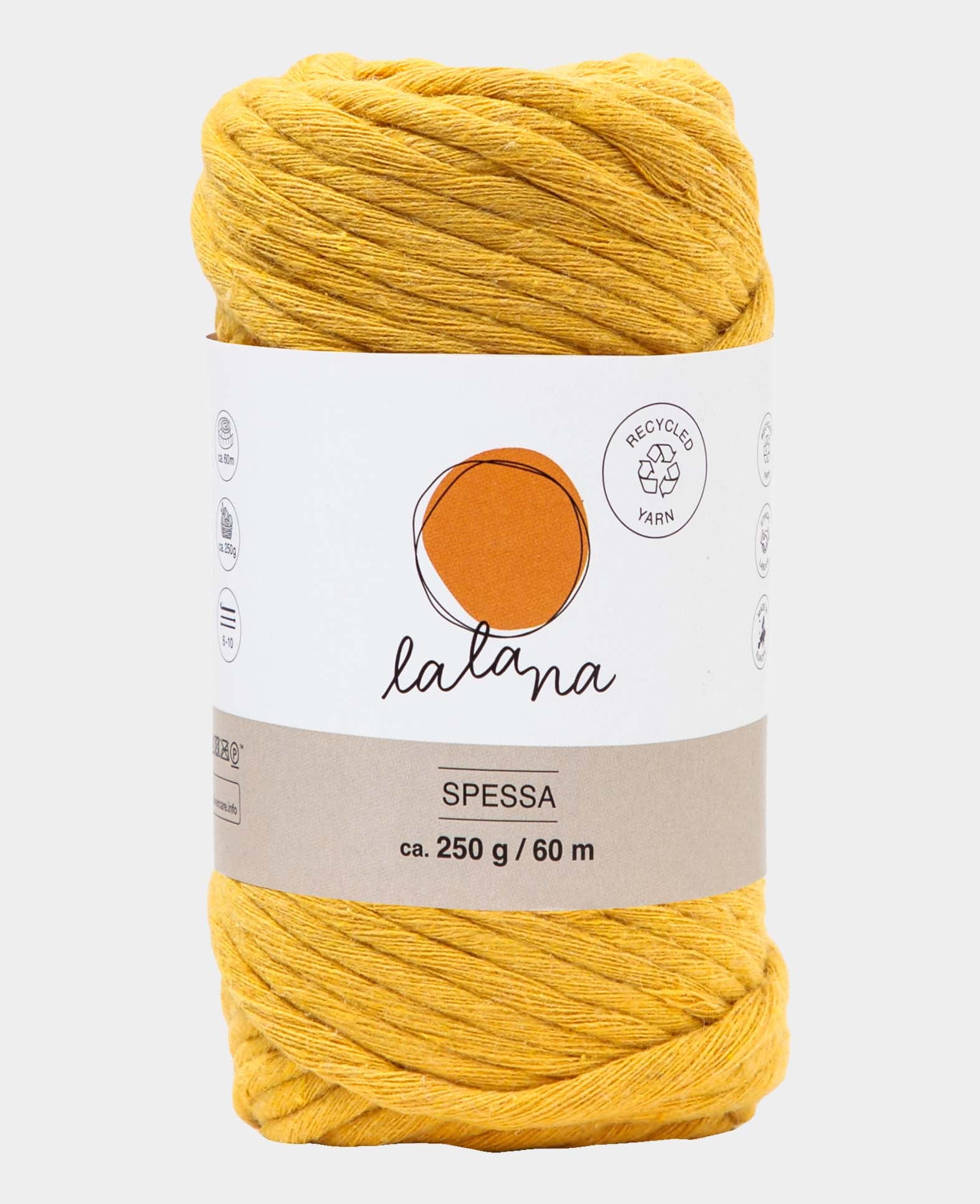 Spessa mustard, Lalana Makrameegarn zum Häkeln, Stricken, Knüpfen & Makramee Projekte, Senfgelb, ca. 5 mm x 60 m, ca. 250 g