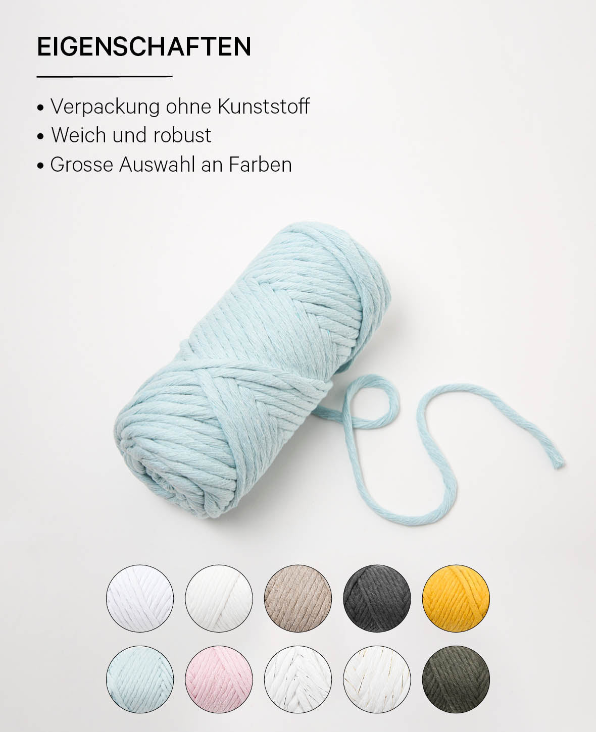 Spessa mint, fil macramé Lalana pour crochet, tricot, nouage et projets macramé, couleur menthe, env. 5 mm x 60 m, env. 250 g