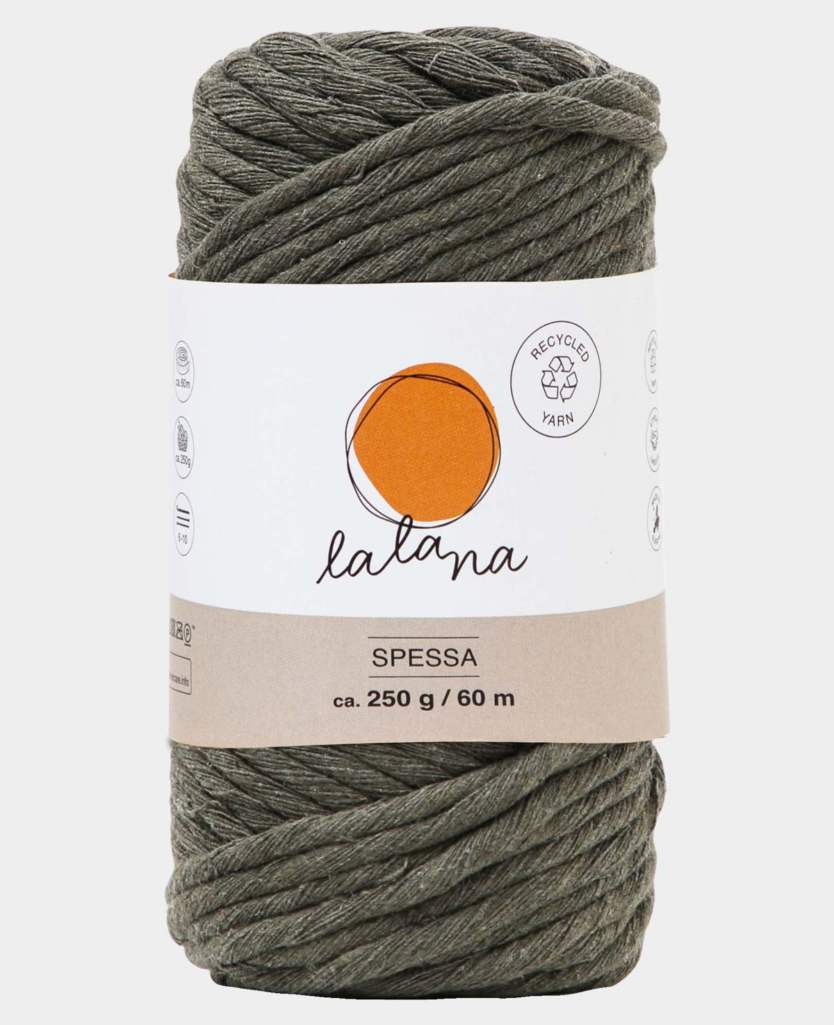 Spessa khaki, Lalana Makrameegarn zum Häkeln, Stricken, Knüpfen & Makramee Projekte, Erdfarbe, ca. 5 mm x 60 m, ca. 250 g