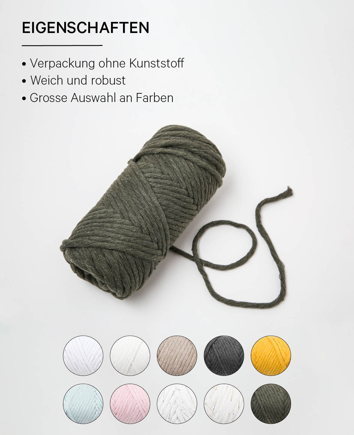 Spessa kaki, Fil macramé pour crochet, tricot, nouage et projets macramé, couleur terre, environ 5 mm x 60 m, environ 250 g