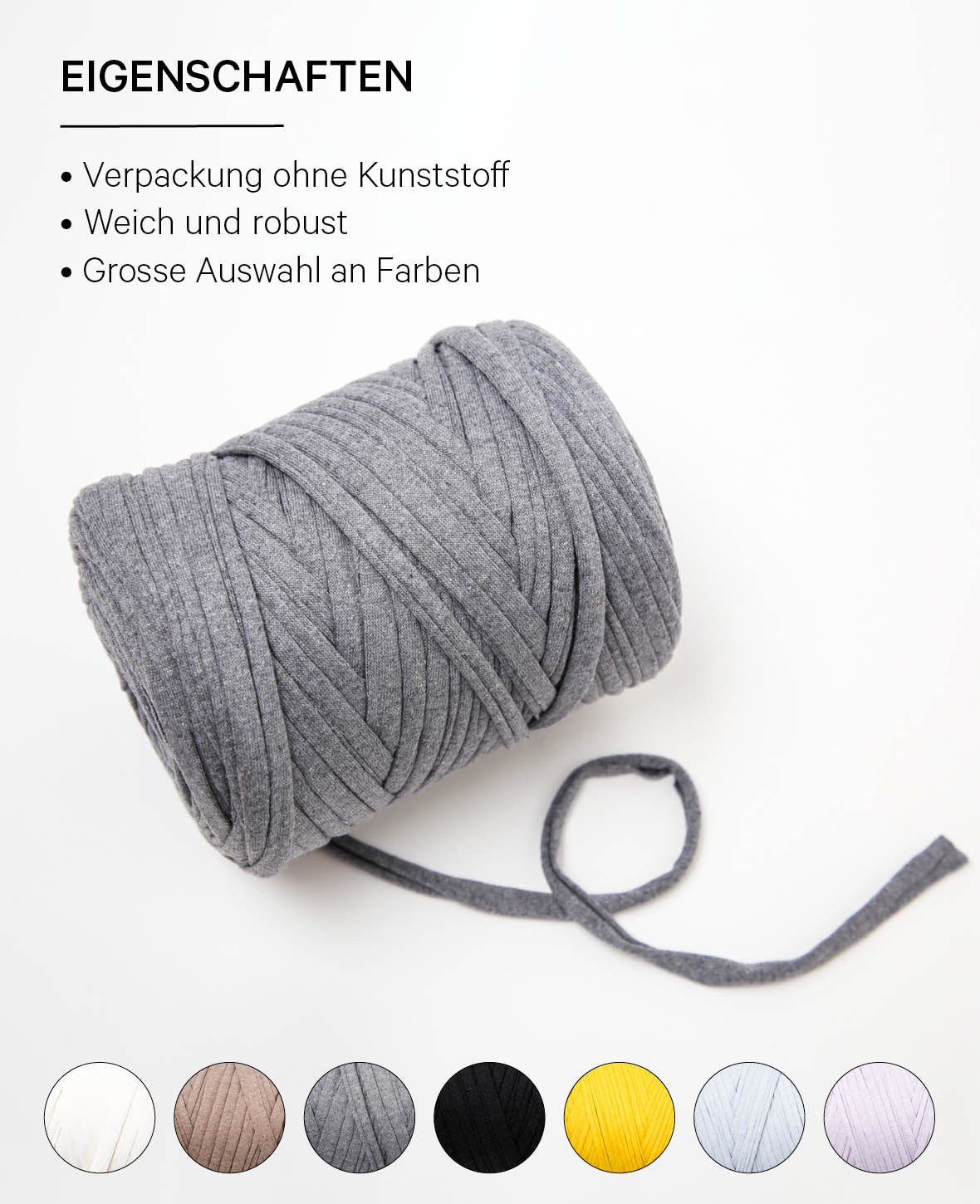 T-Shirt Revive premium grey, Lalana Textilgarn zum Häkeln, Stricken, Knüpfen & Makramee Projekte, Grau, ca. 5 mm x 90 m, ca. 500 g