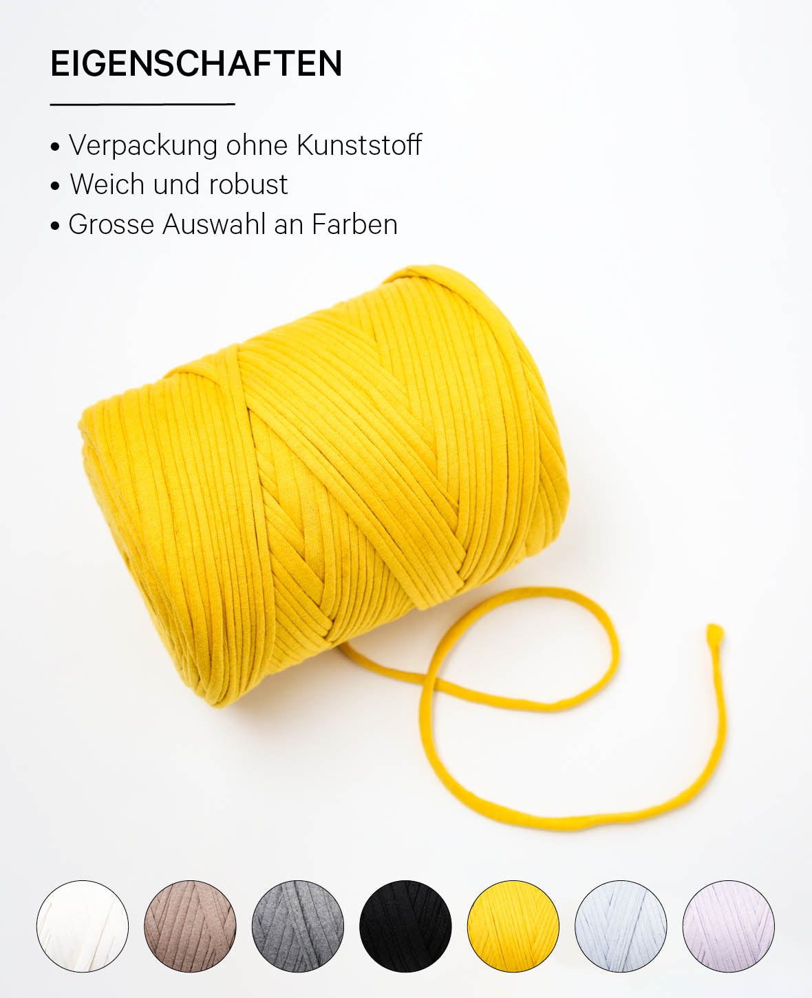T-shirt Revive, tons moutarde, fil textile Lalana pour crochet, tricot, nouage et projets macramé, jaune moutarde, env. 5 mm x 90 m, env. 500 g