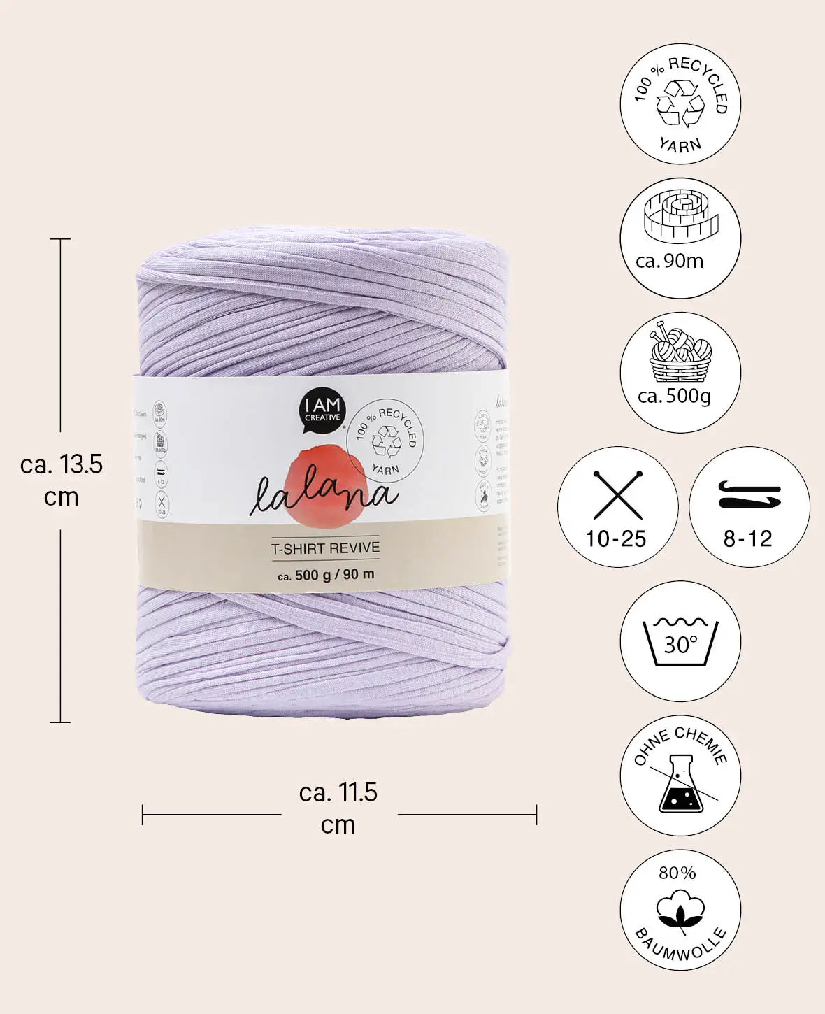 T-Shirt Revive lilac shades, Lalana Textilgarn zum Häkeln, Stricken, Knüpfen & Makramee Projekte, Lila, ca. 5 mm x 90 m, ca. 500 g