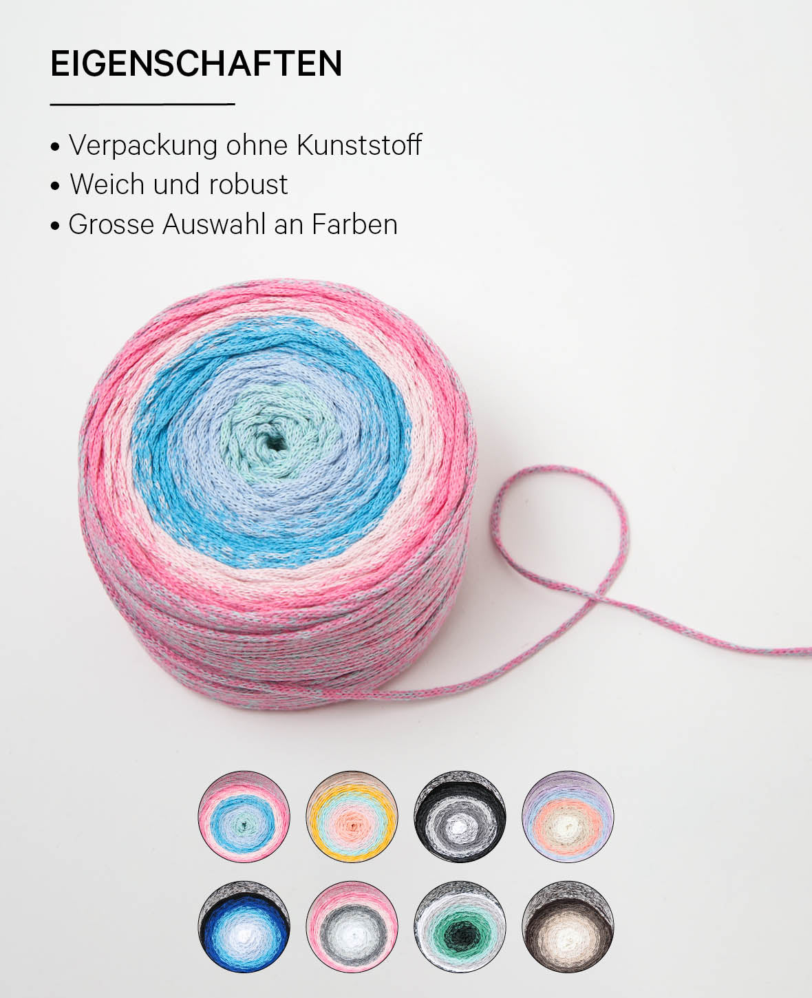 Vivace Capri, fil textile Lalana pour crochet, tricot, nouage et projets de macramé, multicolore, environ 2 mm x 210 m, environ 250 g