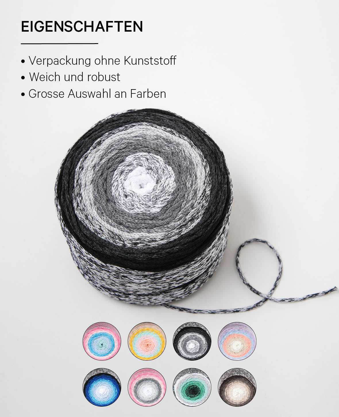 Vivace Lipari, Lalana Textile Yarn for Crocheting, Knitting, Knotting & Macrame Projects, Grey, approx. 2 mm x 210 m, approx. 250 g
