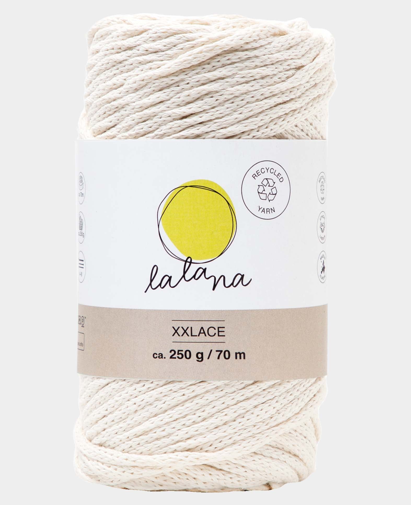 XXlace cream, Lalana Kettengarn zum Häkeln, Stricken, Knüpfen & Makramee Projekte, Cremefarbe, ca. 3 mm x 70 m, ca. 200 g