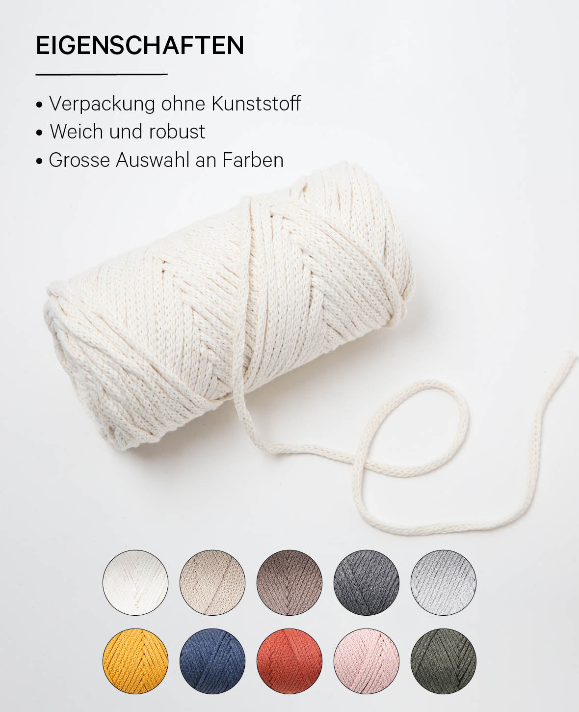 XXlace cream, Lalana Kettengarn zum Häkeln, Stricken, Knüpfen & Makramee Projekte, Cremefarbe, ca. 3 mm x 70 m, ca. 200 g