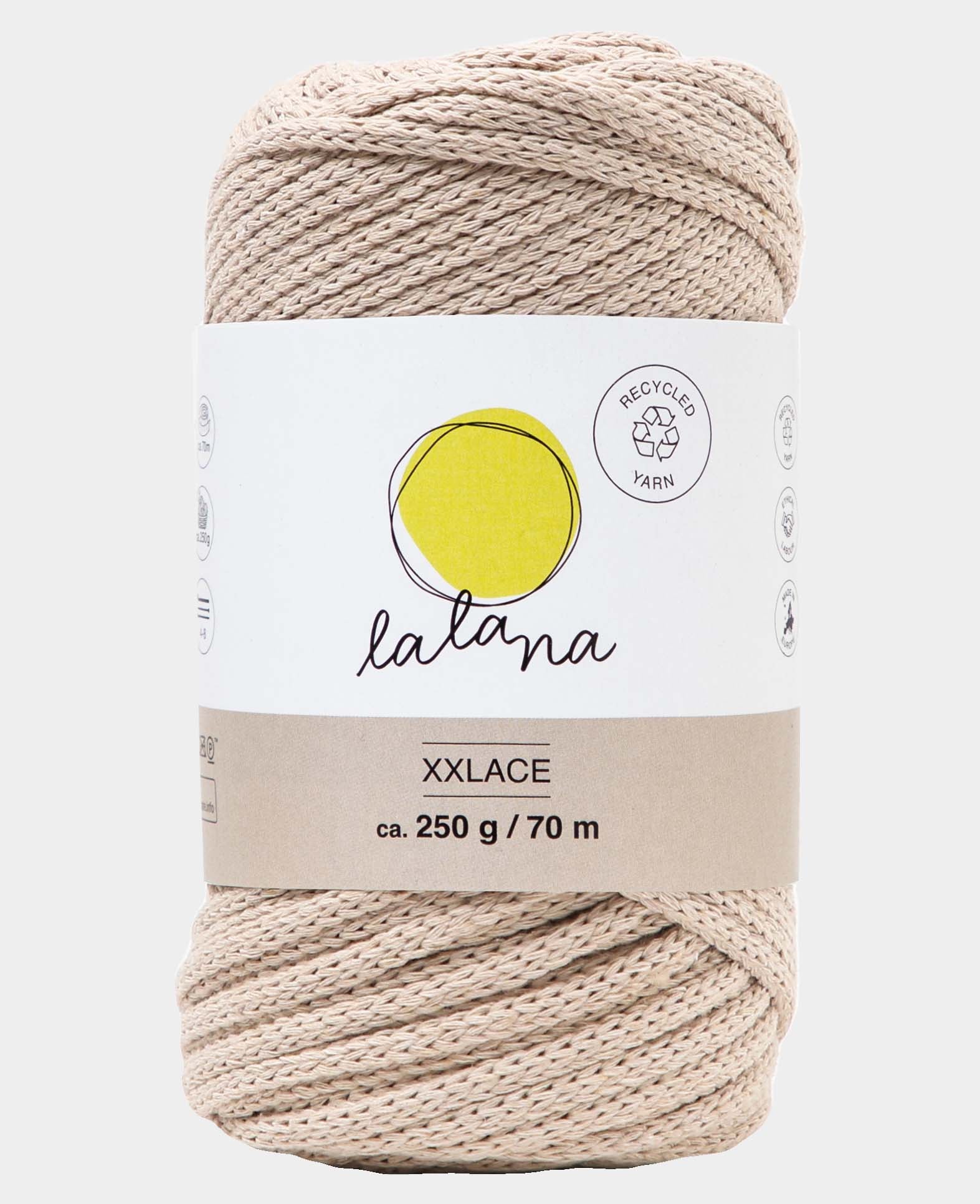 XXlace beige, Lalana Kettengarn zum Häkeln, Stricken, Knüpfen & Makramee Projekte, Beige, ca. 3 mm x 70 m, ca. 200 g
