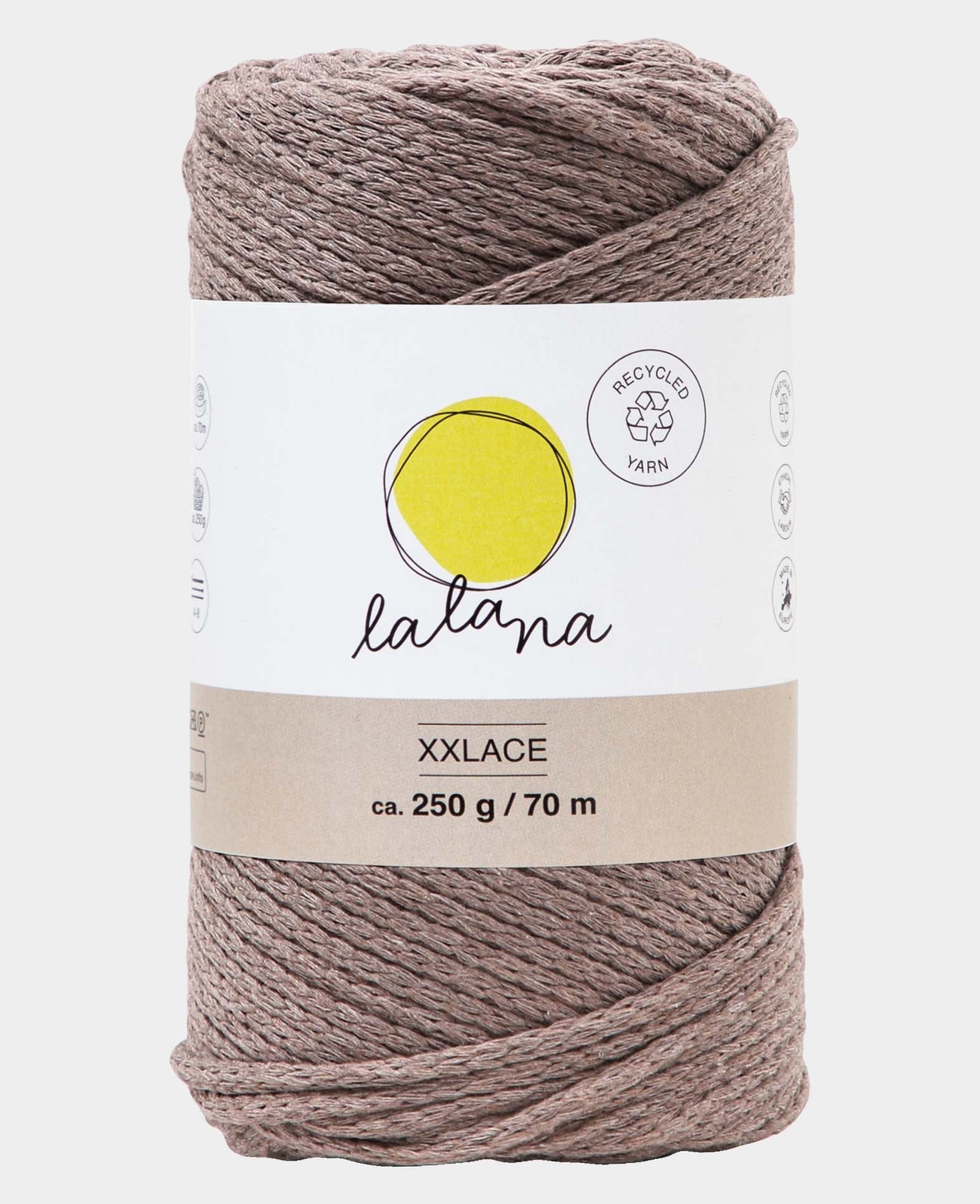 XXlace coffee, Lalana Kettengarn zum Häkeln, Stricken, Knüpfen & Makramee Projekte, Braun, ca. 3 mm x 70 m, ca. 200 g