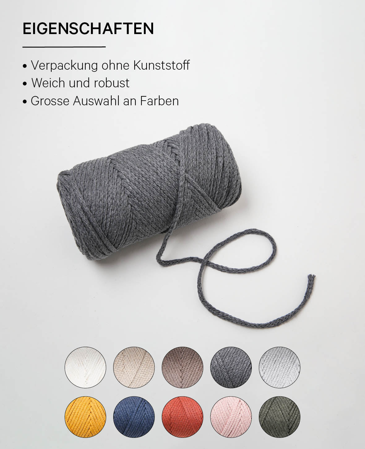 XXlace dark grey, Lalana Kettengarn zum Häkeln, Stricken, Knüpfen & Makramee, Dunkelgrau, ca. 3 mm x 70 m, ca. 200 g