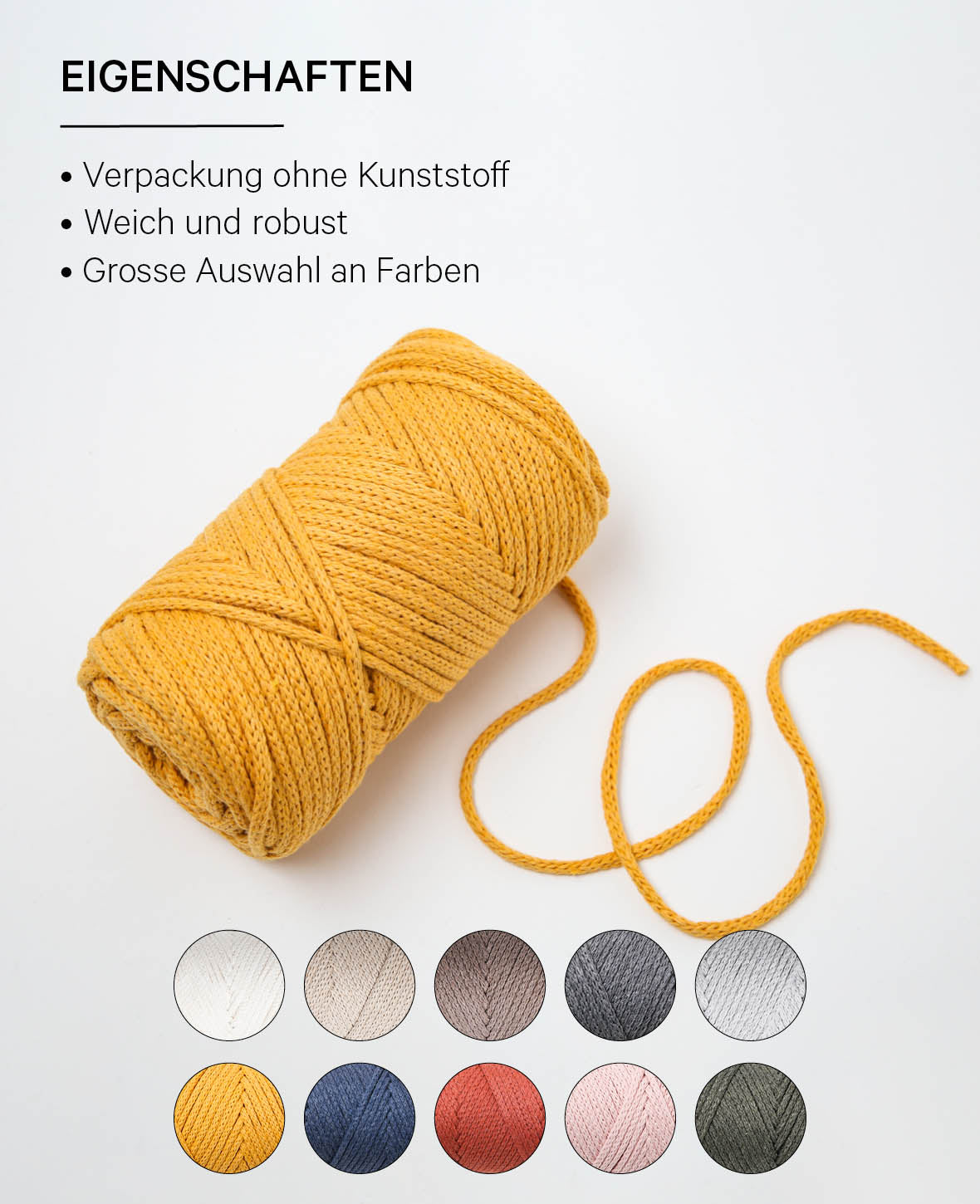 XXlace mustard, Lalana Kettengarn zum Häkeln, Stricken, Knüpfen & Makramee, Senfgelb, ca. 3 mm x 70 m, ca. 200 g