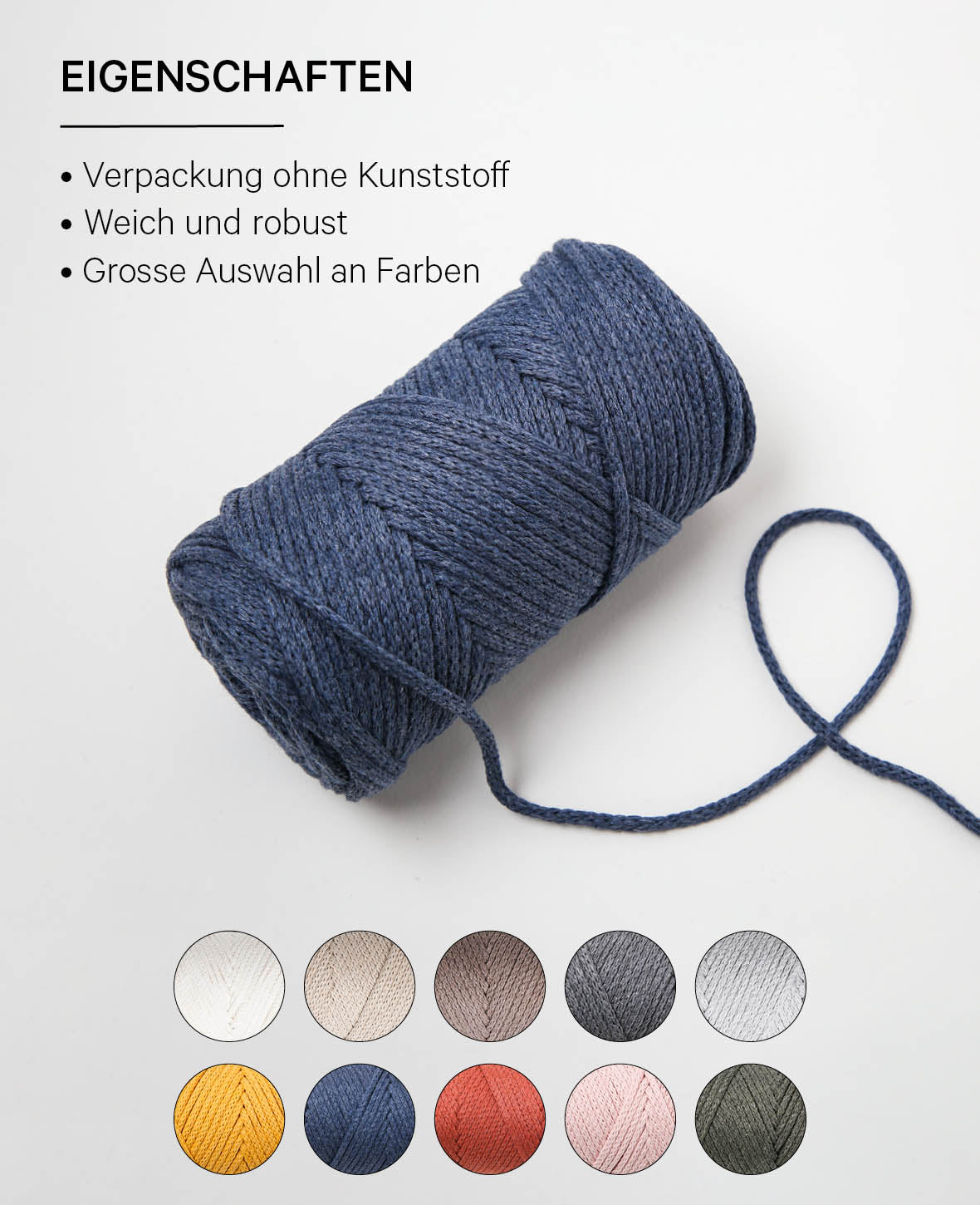 Xxlace jeans, Lalana fil de chaîne pour crochet, tricot, nouage et macramé, bleu-gris, environ 3 mm x 70 m, environ 200 g