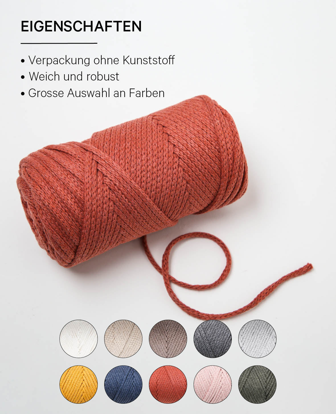 Xxlace rouille, fil chaîne Lalana pour crochet, tricot, nouage & macramé, rouge rouille, env. 3 mm x 70 m, env. 200 g