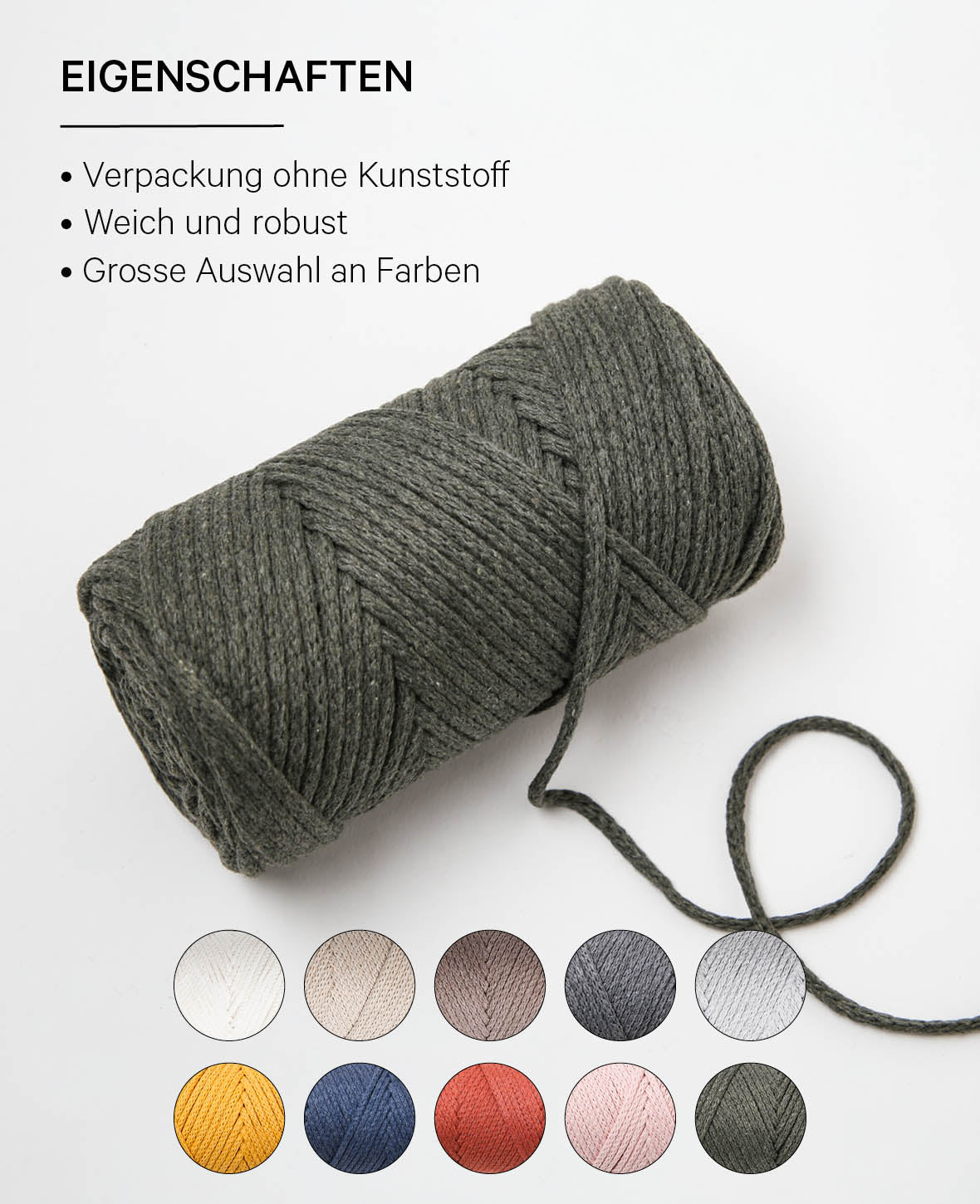 Xxlace khaki, Lalana Kettengarn zum Häkeln, Stricken, Knüpfen & Makramee, Erdfarbe, ca. 3 mm x 70 m, ca. 200 g