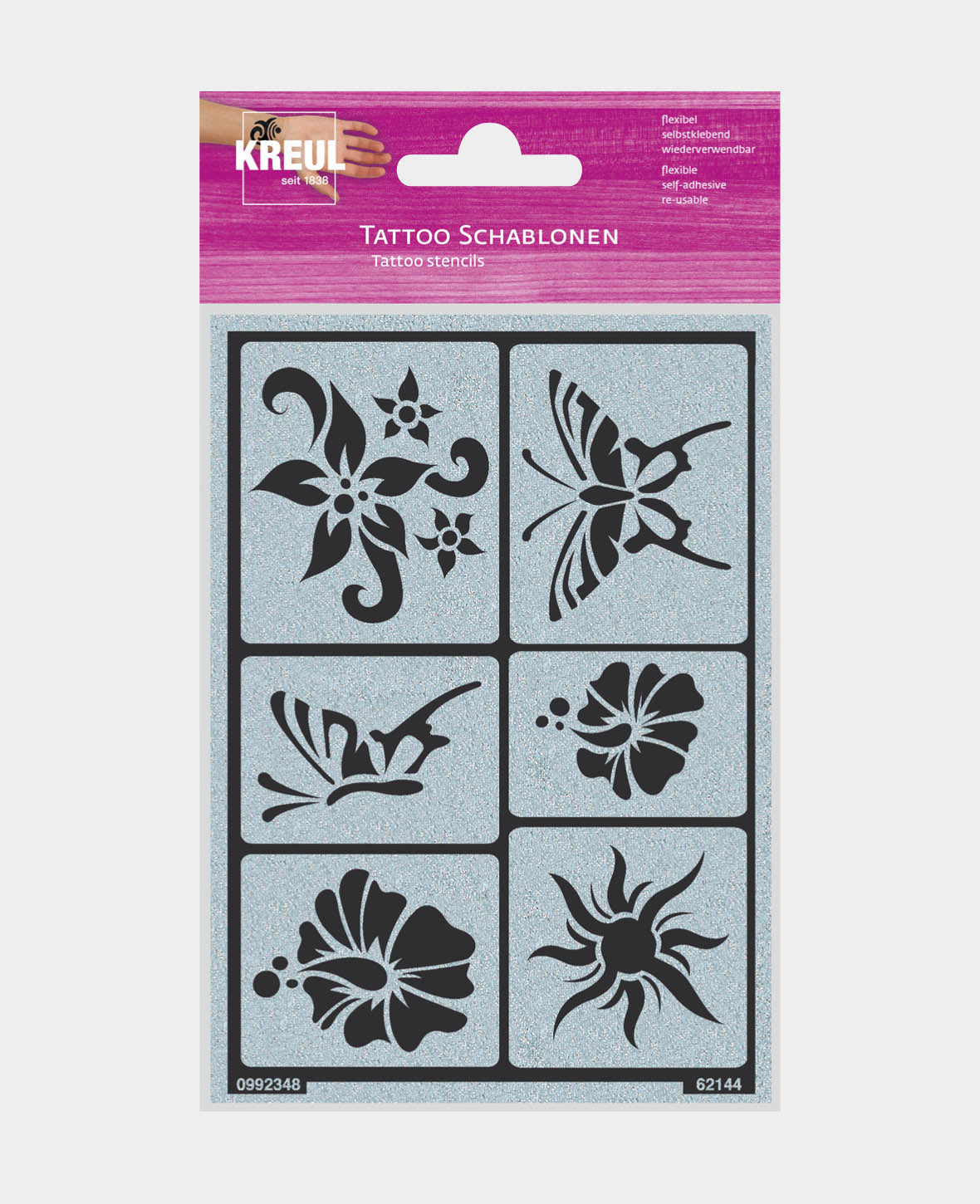 KREUL Pochoir Tatouage Soleil, Fleurs, Papillons
