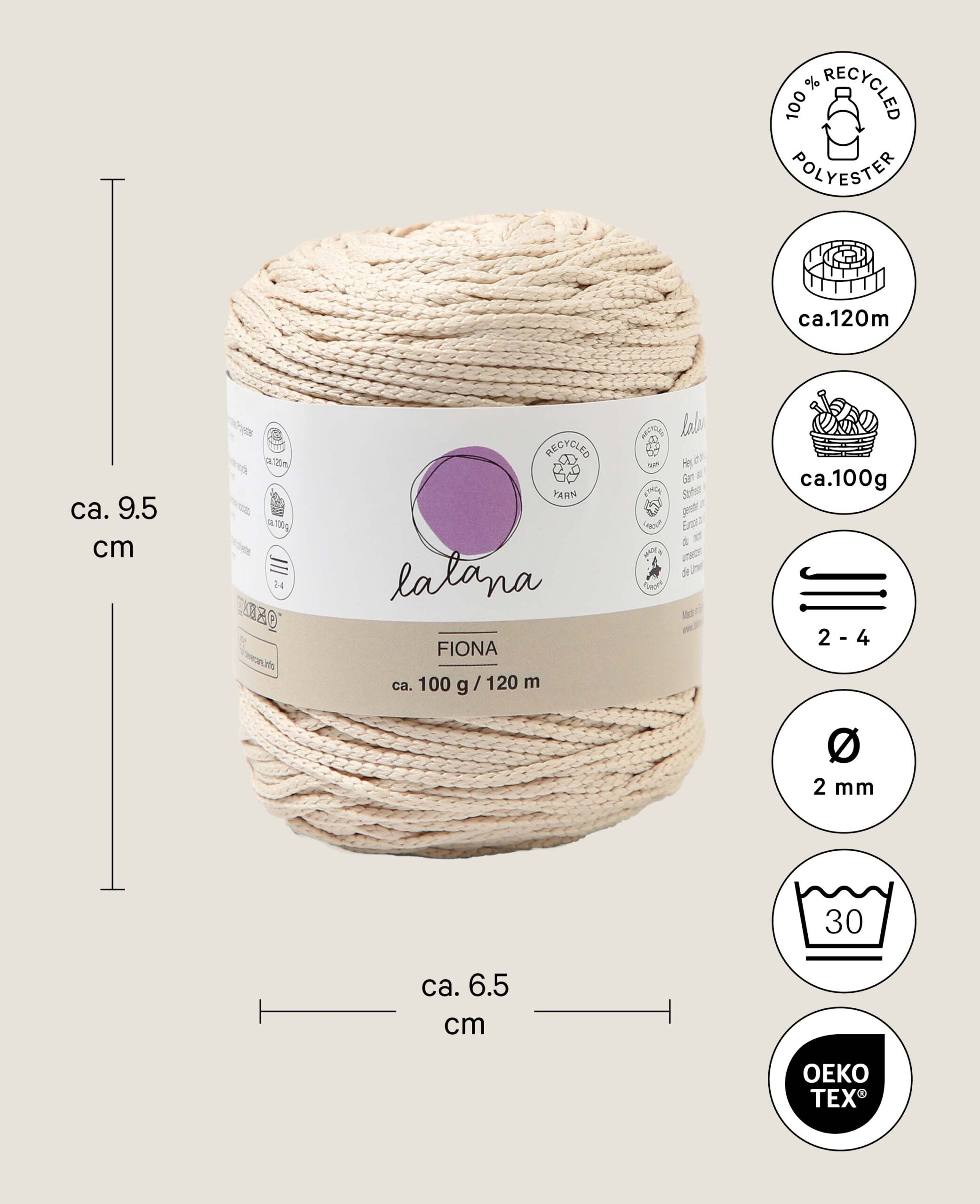 Fiona beige, Lalana fil chaîne, environ 100 g, environ 120 m, ø 2mm