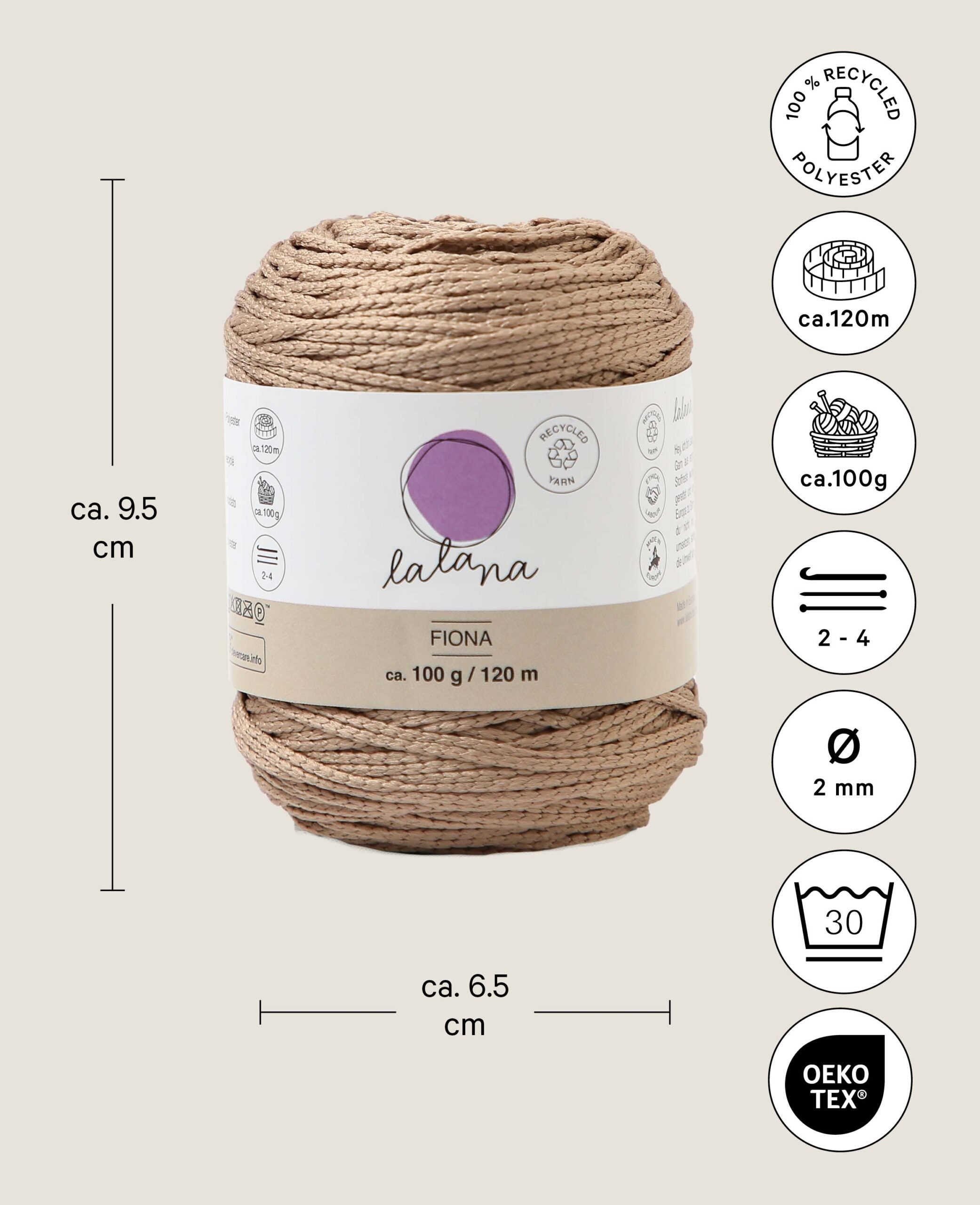 Fiona Coffee, Yarn Chain Stitch, Coffee, approx. 100 g, approx. 120 m, ø 2mm