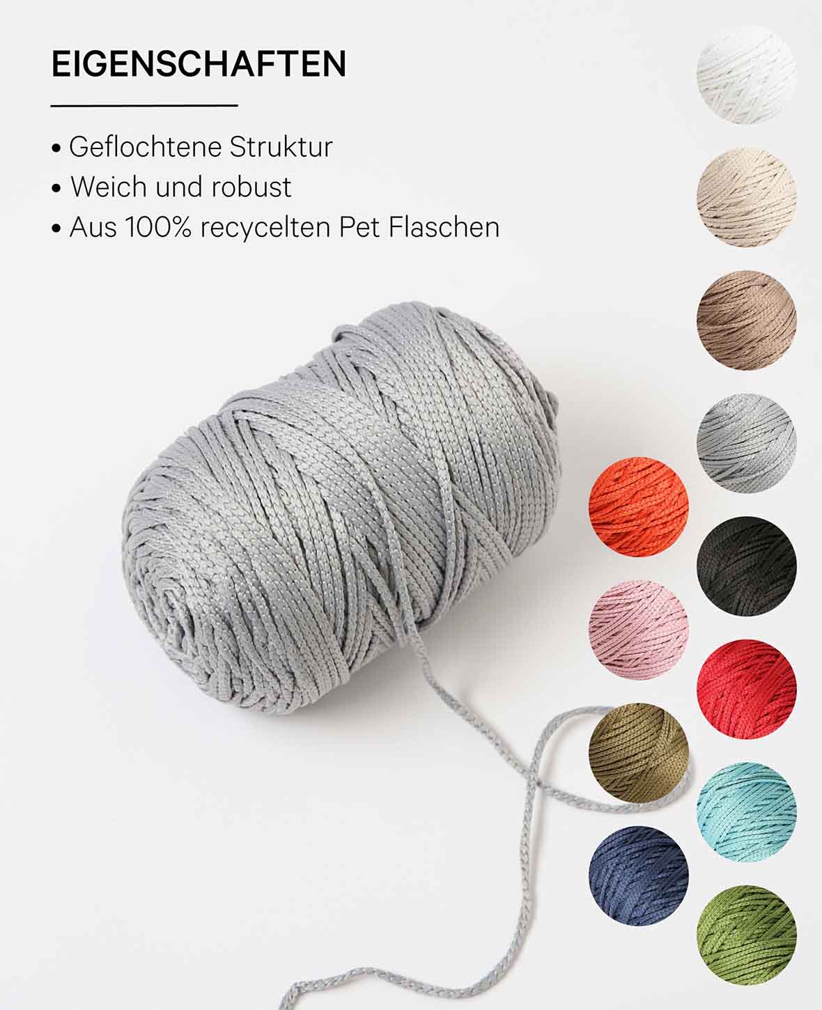 Fiona light grey, Lalana chainette yarn, Light grey, approx. 100 g, approx. 120 m, ø 2mm
