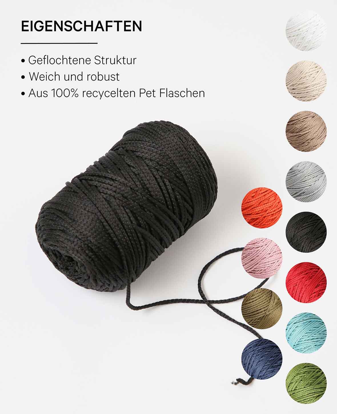 Fiona black, Lalana Kettengarn, Schwarz, ca. 100 g, ca. 120 m, ø 2mm