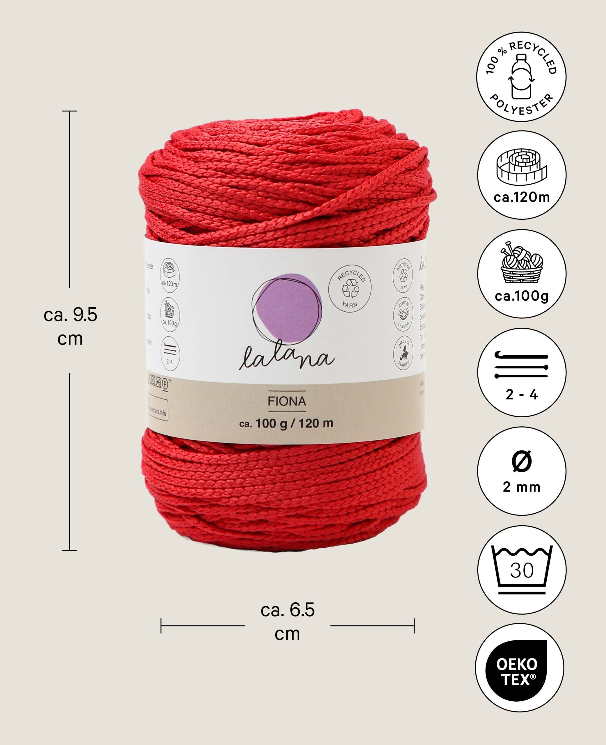 Fiona red, Lalana Kettengarn, Rot, ca. 100 g, ca. 120 m, ø 2mm