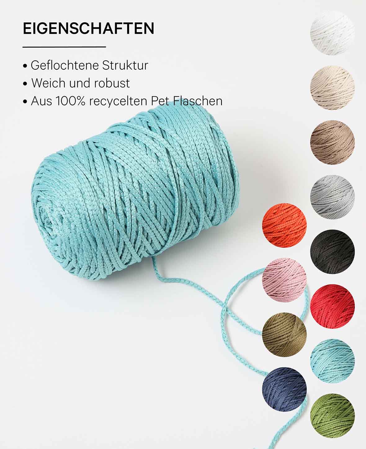 Fiona Mint, Lalana Chainette Yarn, Mint Green, approx. 100 g, approx. 120 m, ø 2mm