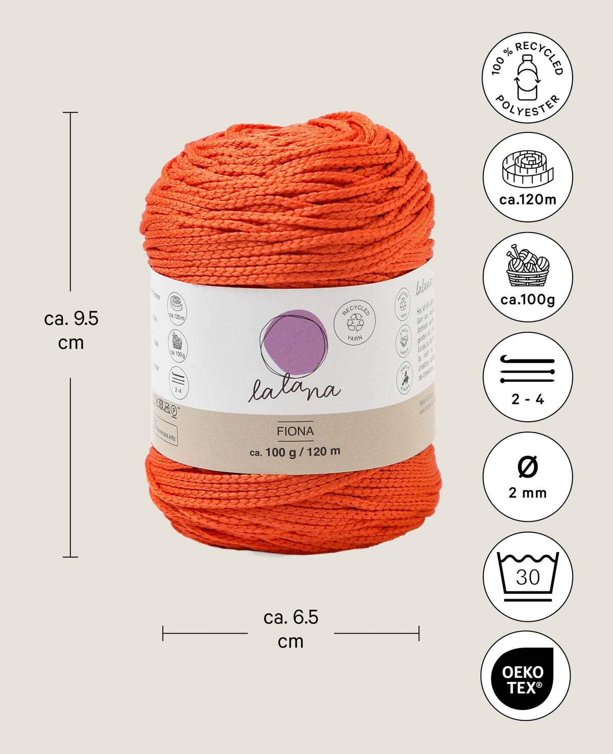 Fiona rusty, chainette yarn, rust red, approx. 100 g, approx. 120 m, ø 2mm