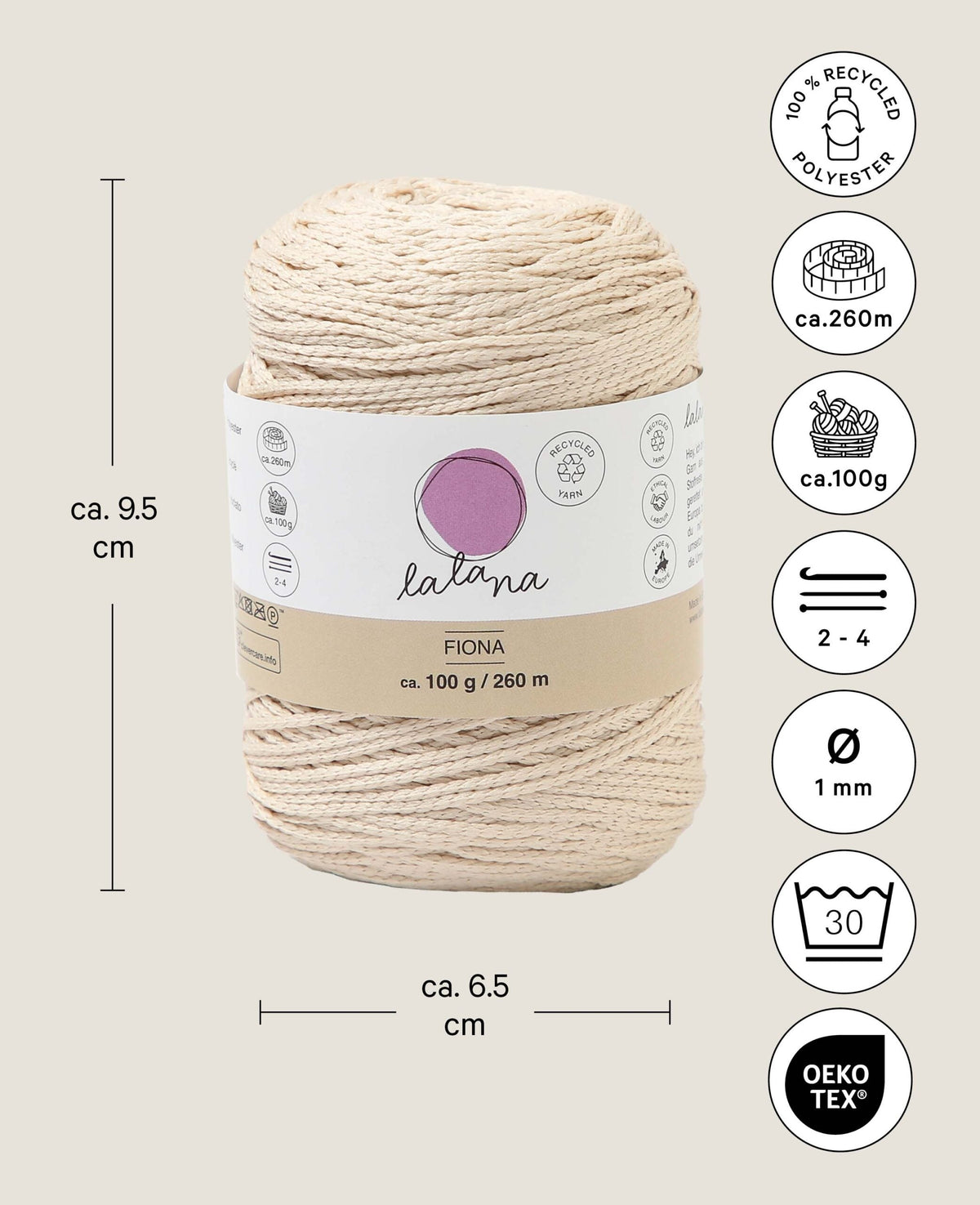 Fiona beige, Lalana Kettengarn, ca. 100 g, ca. 260 m, ø 1mm