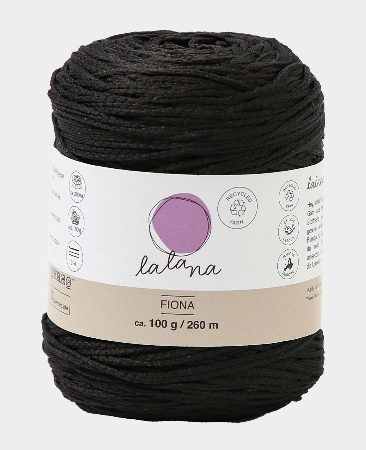 Fiona black, Lalana Kettengarn, Schwarz, ca. 100 g, ca. 260 m, ø 1mm