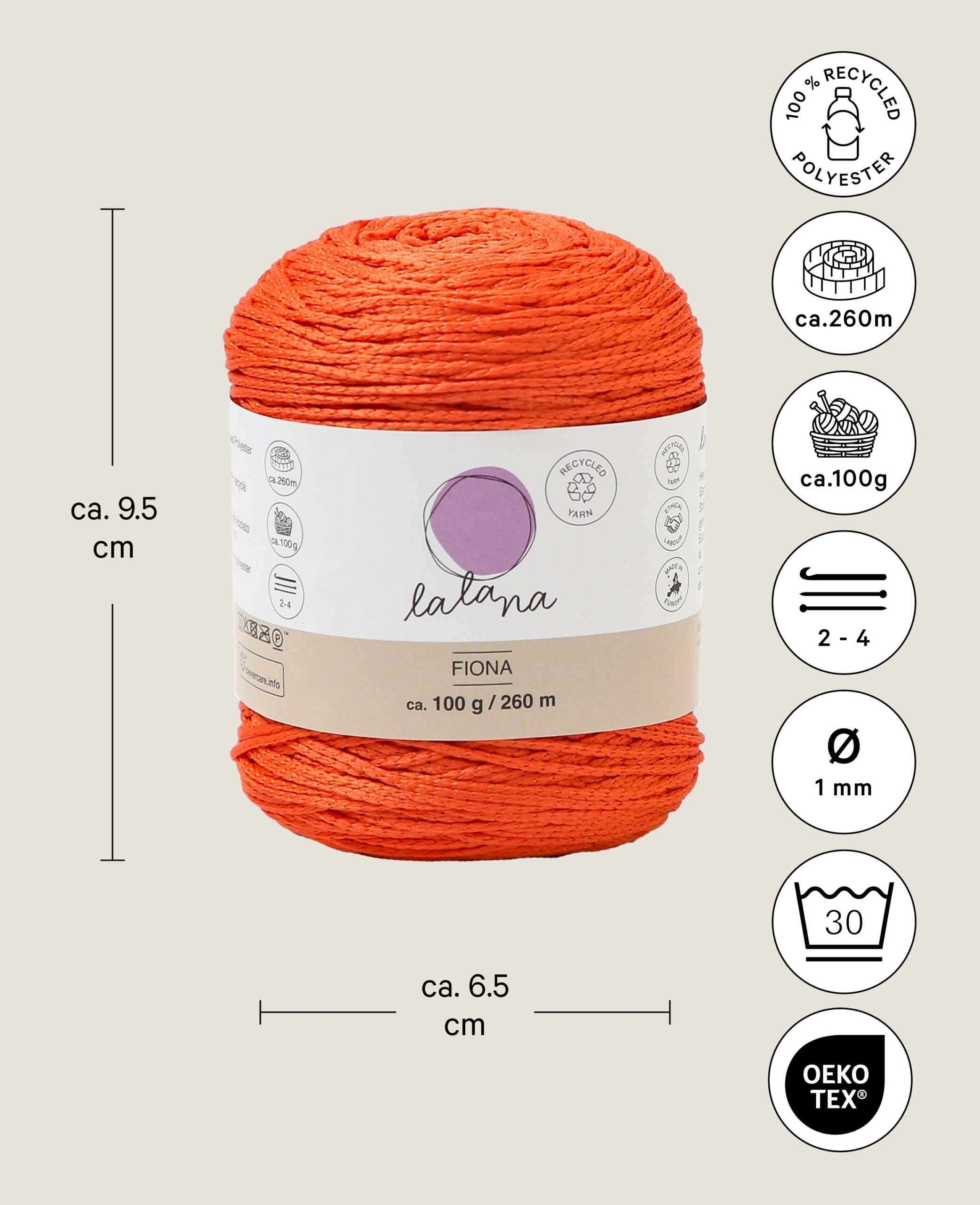 Fiona rusty, chainette yarn, rust red, approx. 100 g, approx. 260 m, ø 1mm