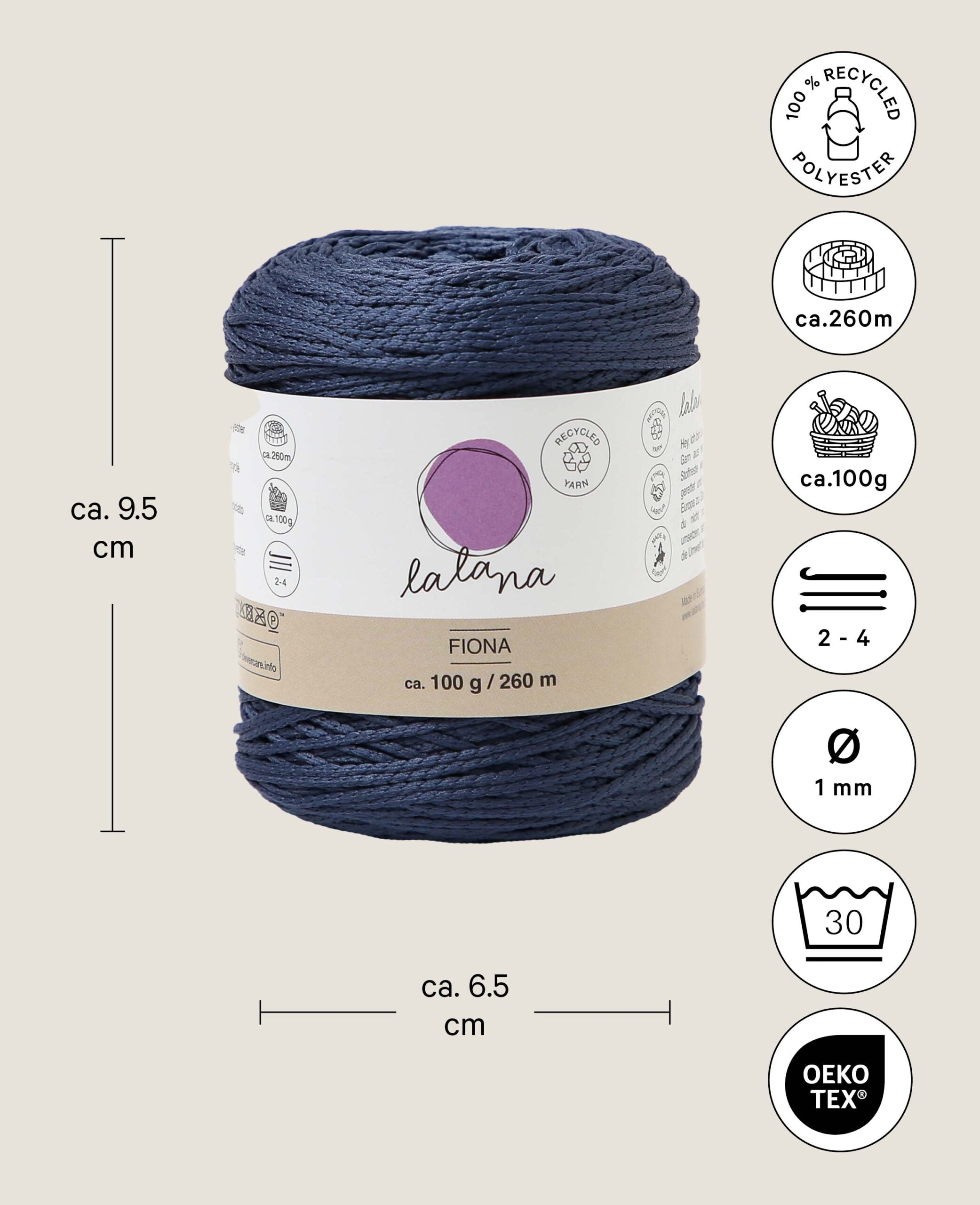 Fiona night blue, Lalana Kettengarn, Nachtblau, ca. 100 g, ca. 260 m, ø 1mm