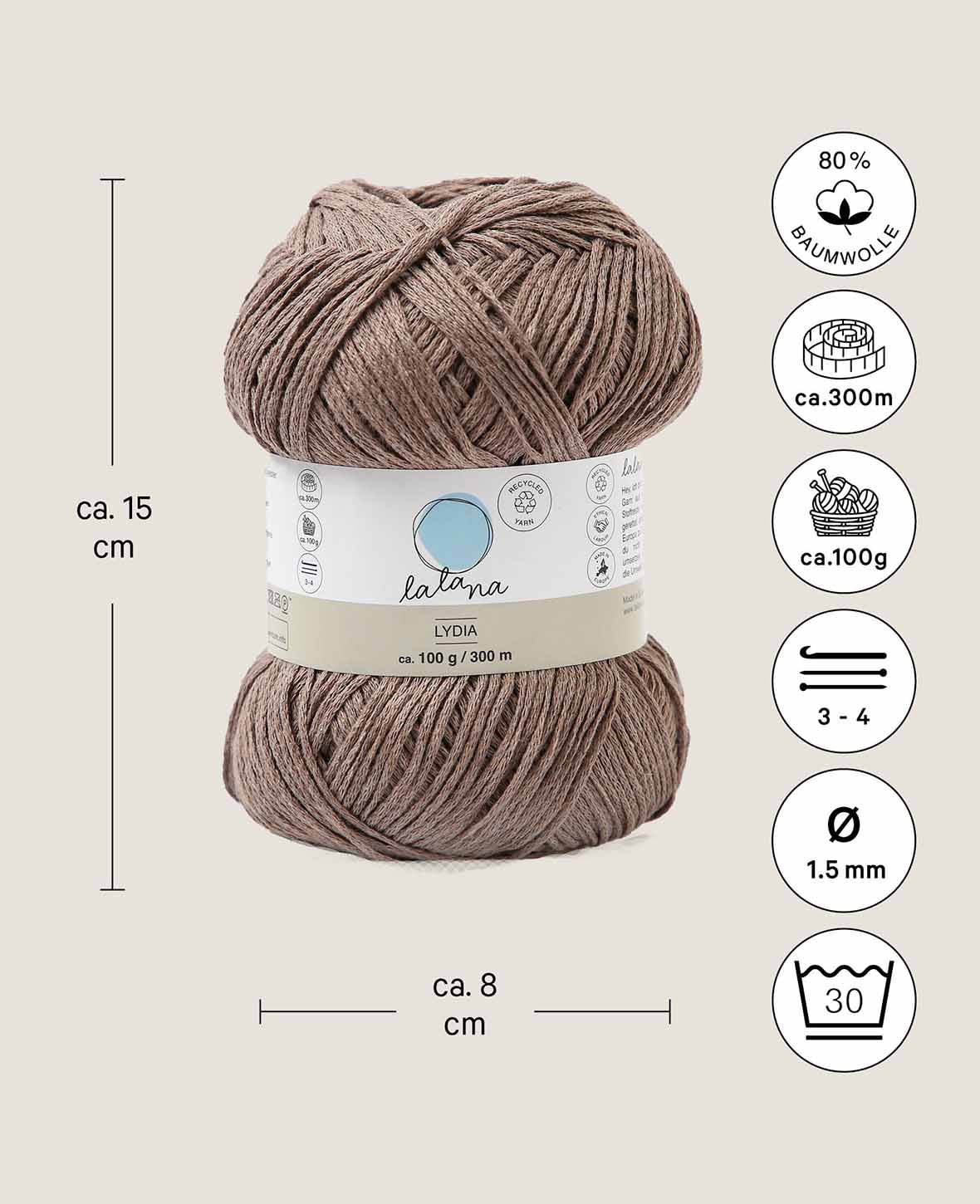 Lydia coffee, Lalana Kettengarn, Braun, ca. 100 g, ca. 300 m, ø 1.5mm