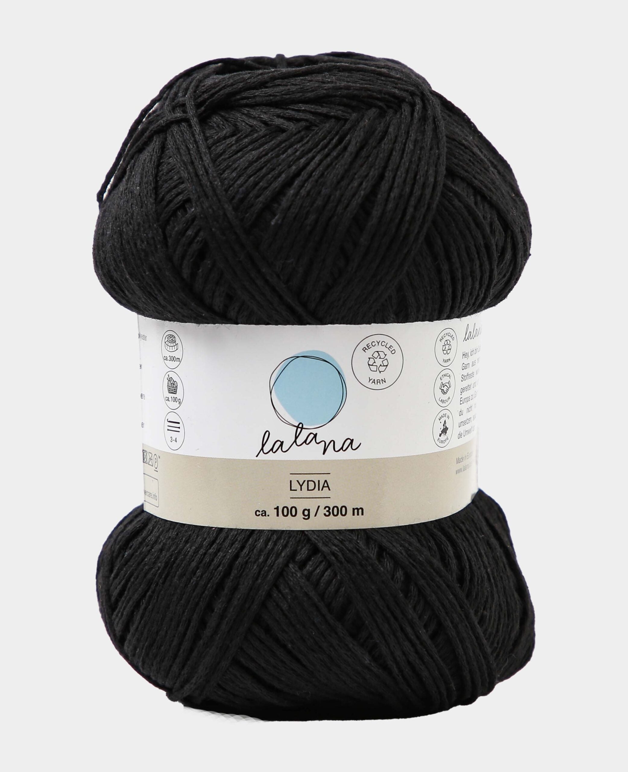 Lydia black, Lalana Kettengarn, Schwarz, ca. 100 g, ca. 300 m, ø 1.5mm