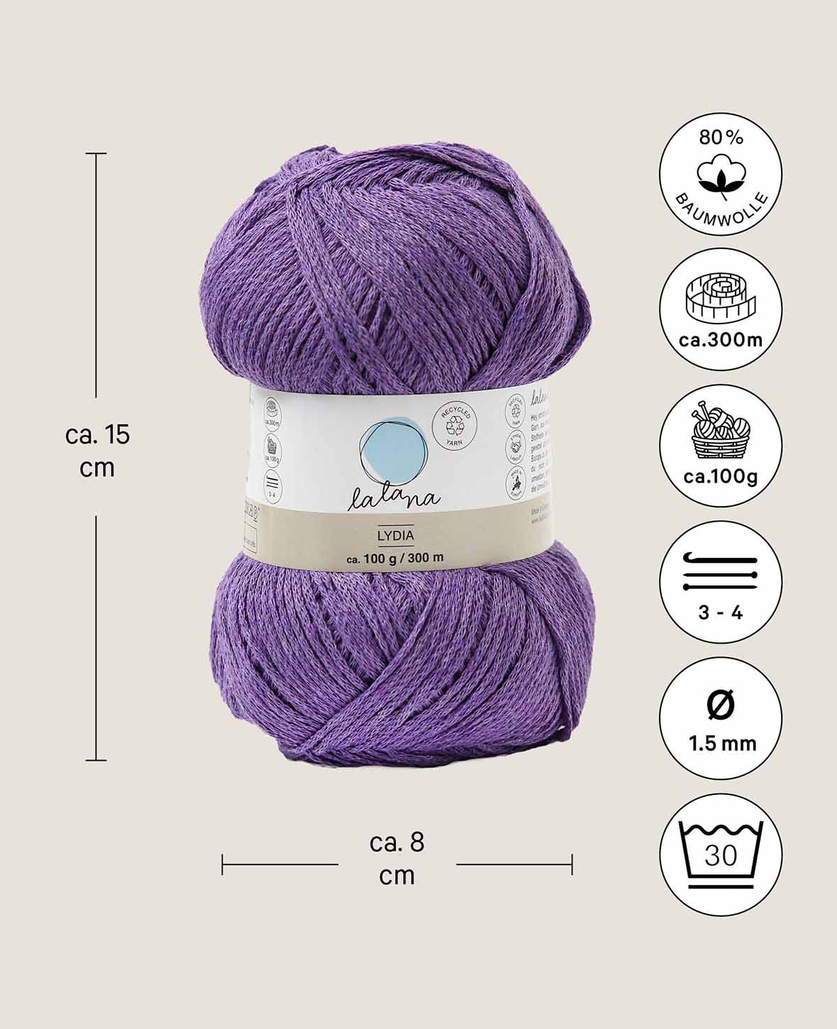 Lydia lilac, Lalana Kettengarn, Fliederfarben, ca. 100 g, ca. 300 m, ø 1.5mm