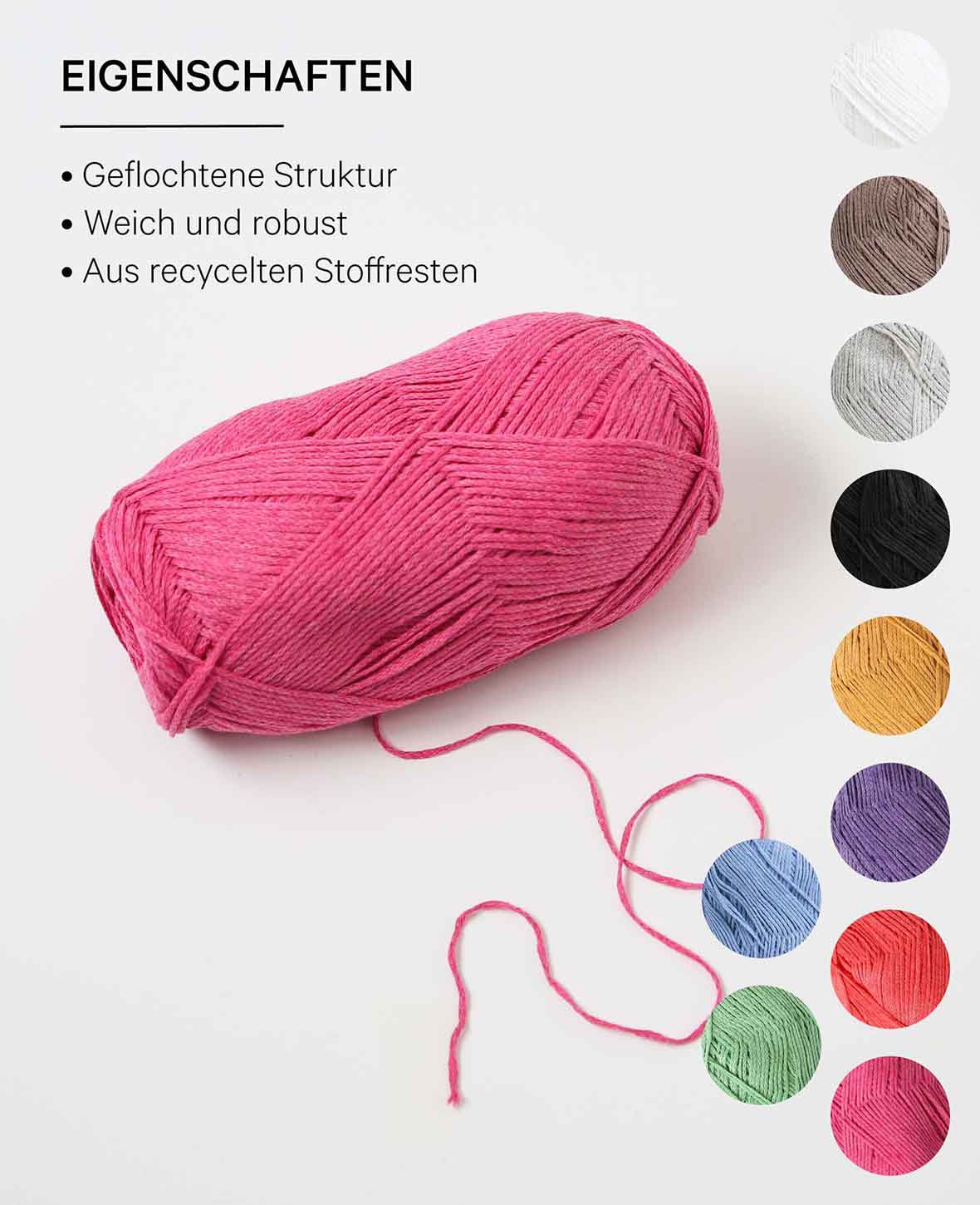 Lydia Magenta, Chainette yarn, Magenta, approx. 100 g, approx. 300 m, ø 1.5mm