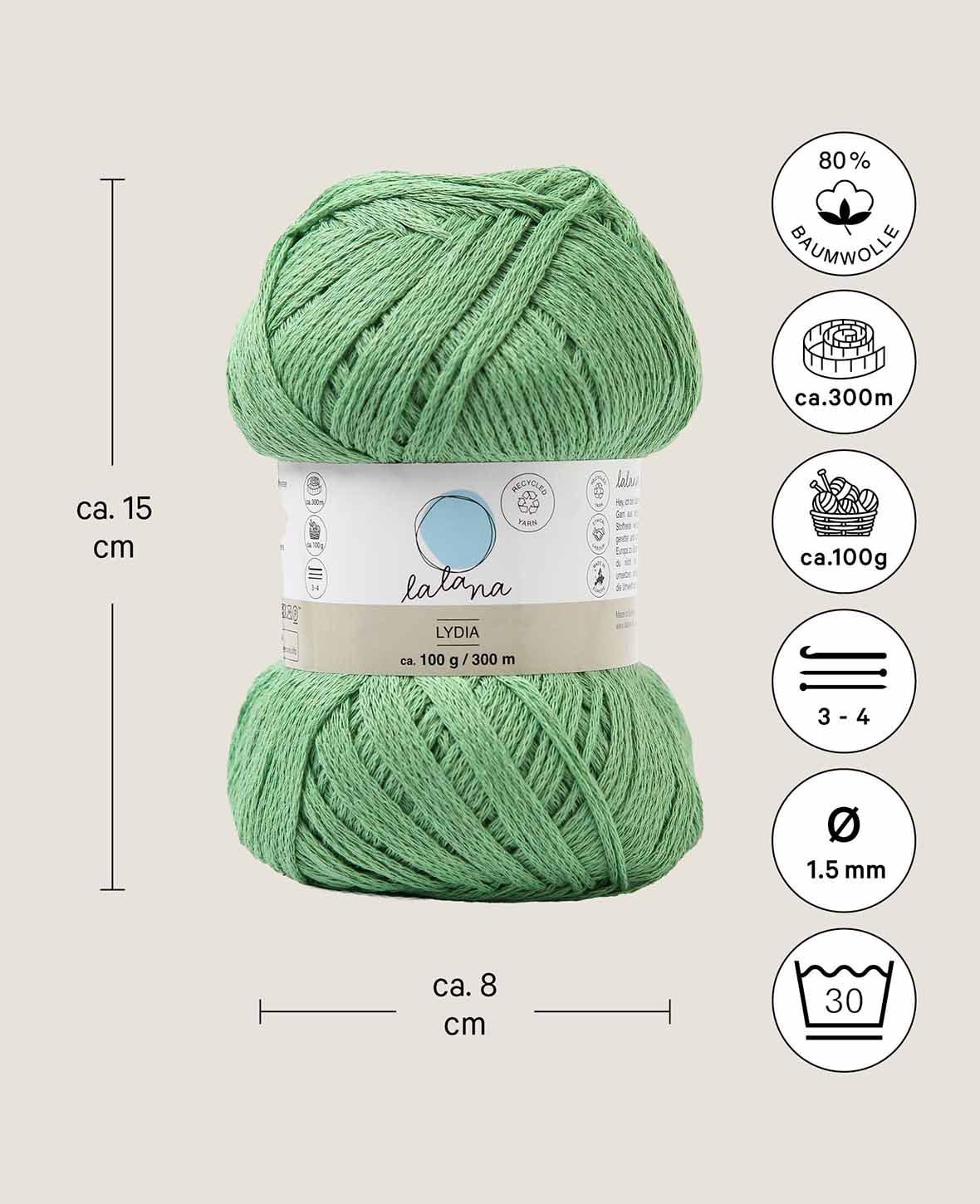 Lydia lime green, Lalana Kettengarn, Limonengrün, ca. 100 g, ca. 300 m, ø 1.5mm