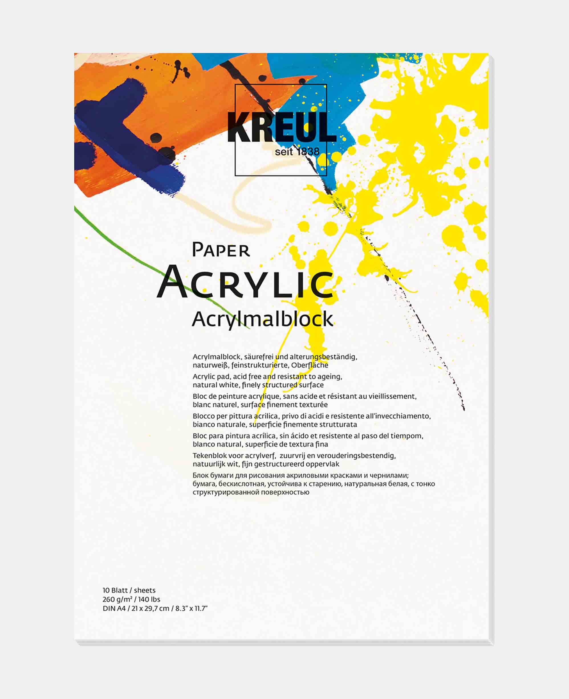 KREUL Paper Acrylic A4 – 260 gsm, 10 sheets, for Acrylic & Markers