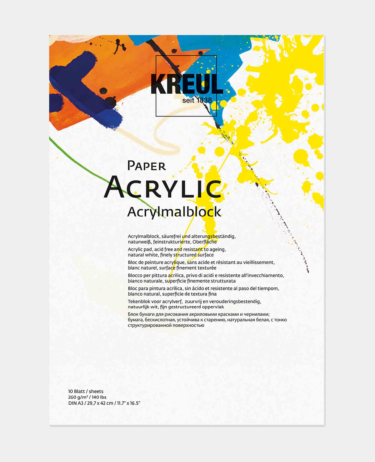KREUL Paper Acrylic A3 – 260 g/m², 10 Blatt, für Acryl & Marker