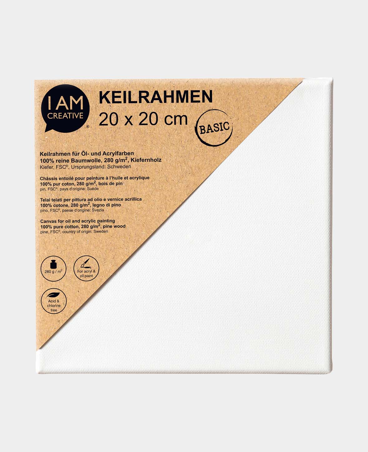 Keilrahmen BASIC, 1.7 x 20 x 20 cm, Weiss