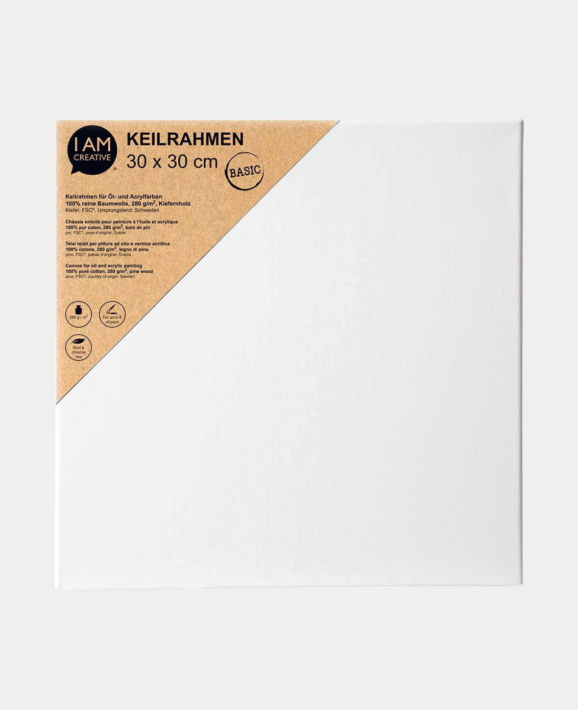 Keilrahmen BASIC, 1.7 x 30 x 30 cm, Weiss