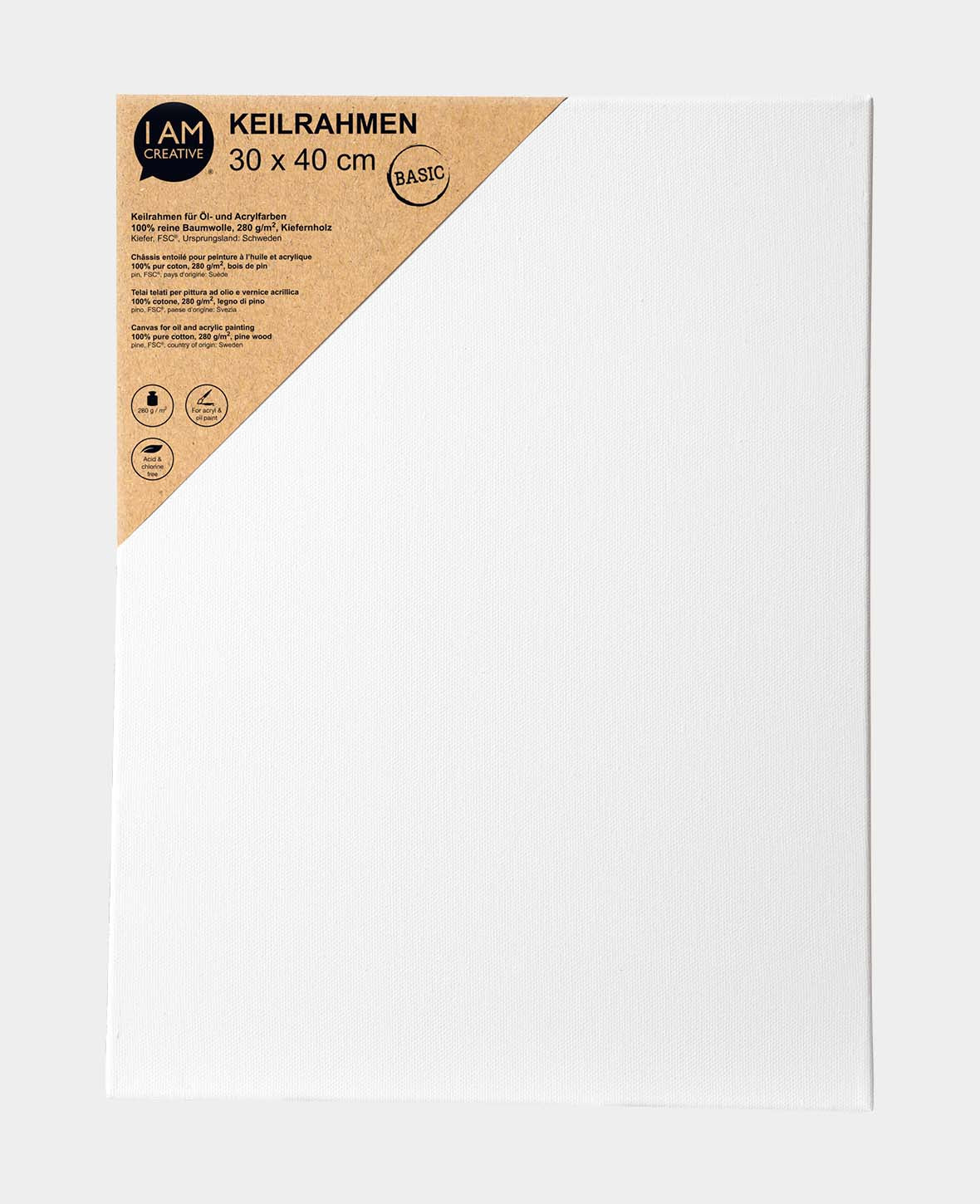 Keilrahmen BASIC, 1.7 x 30 x 40 cm, Weiss