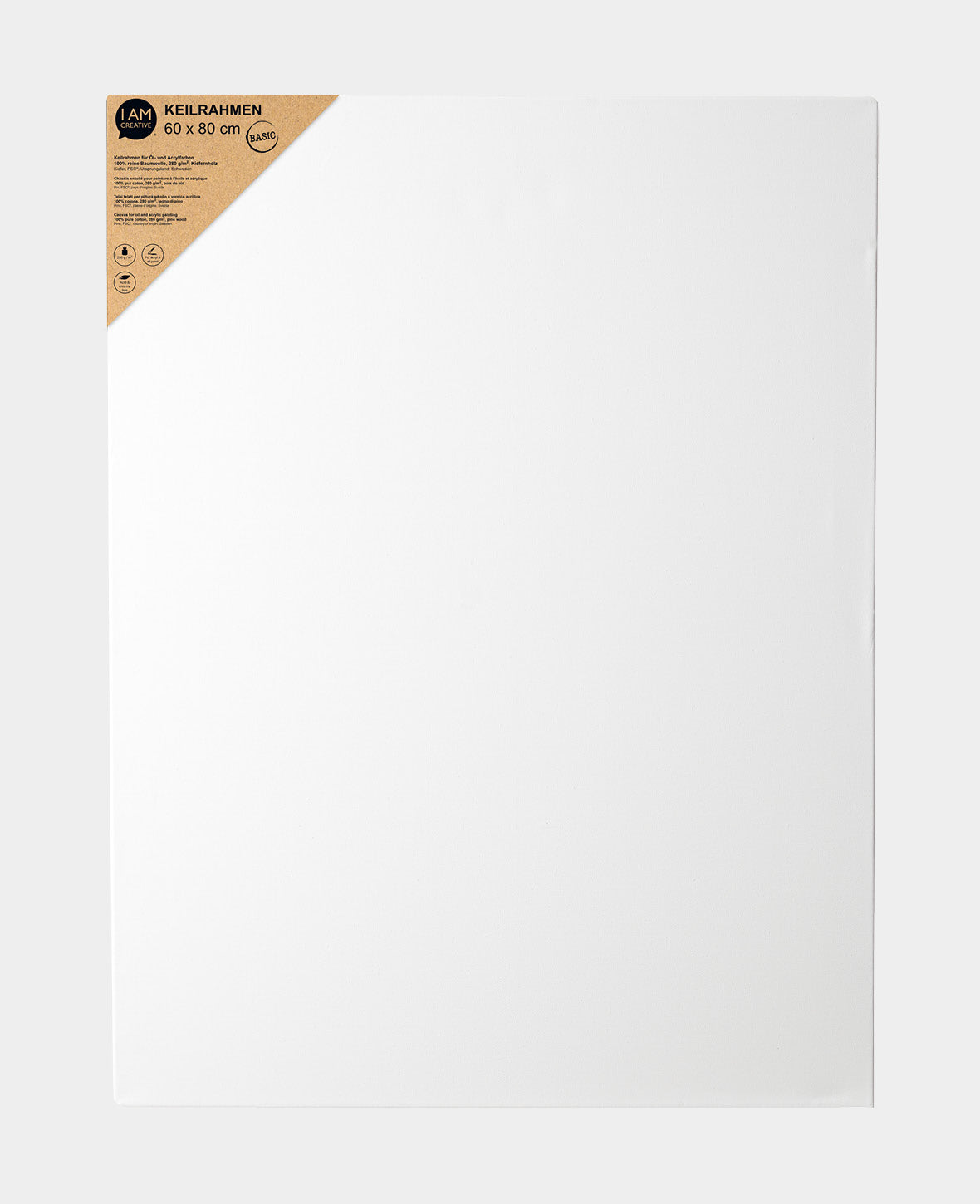 Keilrahmen BASIC 60 x 80 x 1.7 cm, Baumwoll-Leinwand für Öl & Acryl
