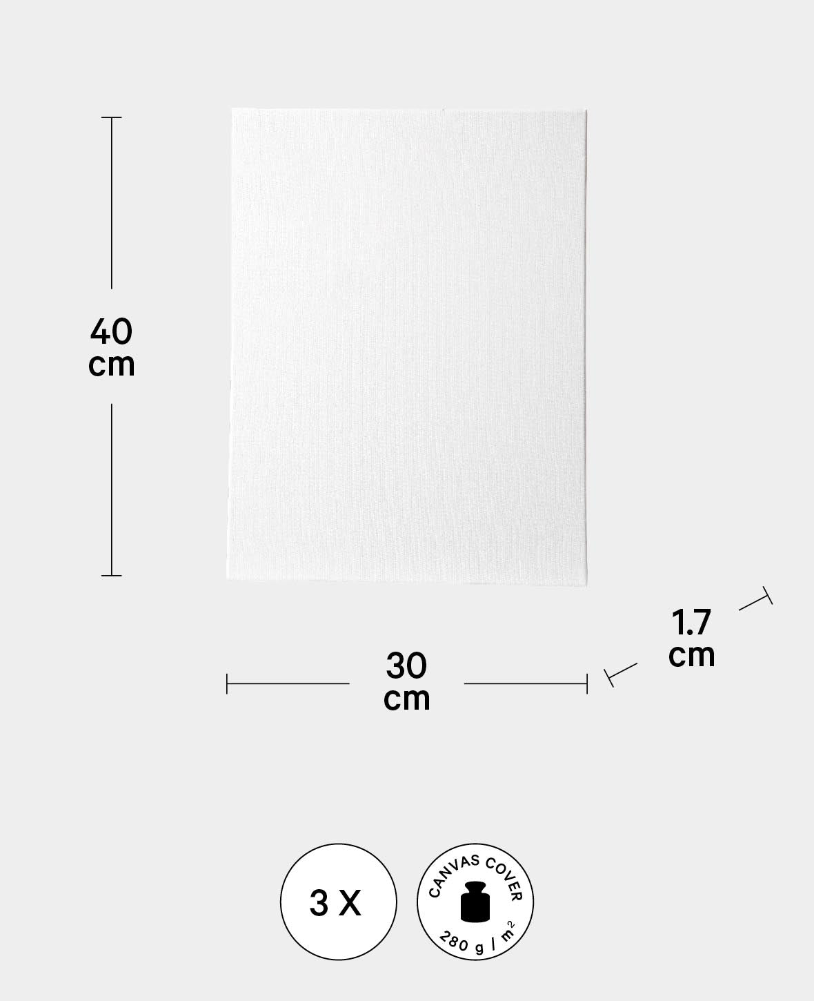 Keilrahmen BASIC, 1.7 x 30 x 40 cm, Weiss, 3 Stk.