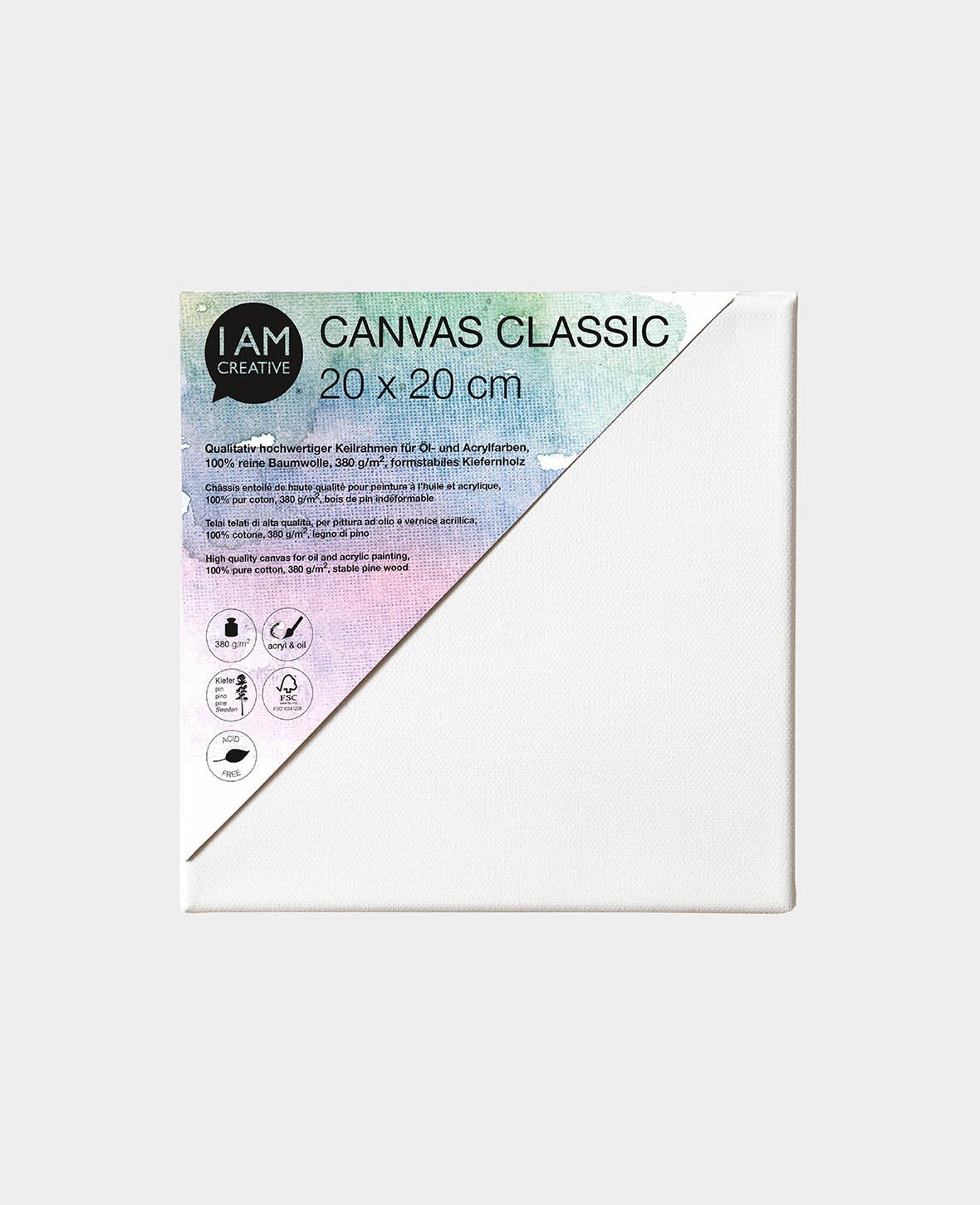 Stretched Canvas Classic, 1.7 x 20 x 20 cm, White
