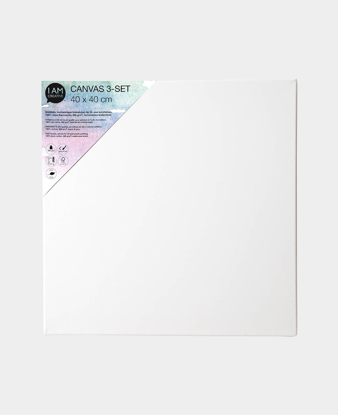 Stretched canvas, 1.7 x 40 x 40 cm, white, 3 pcs.